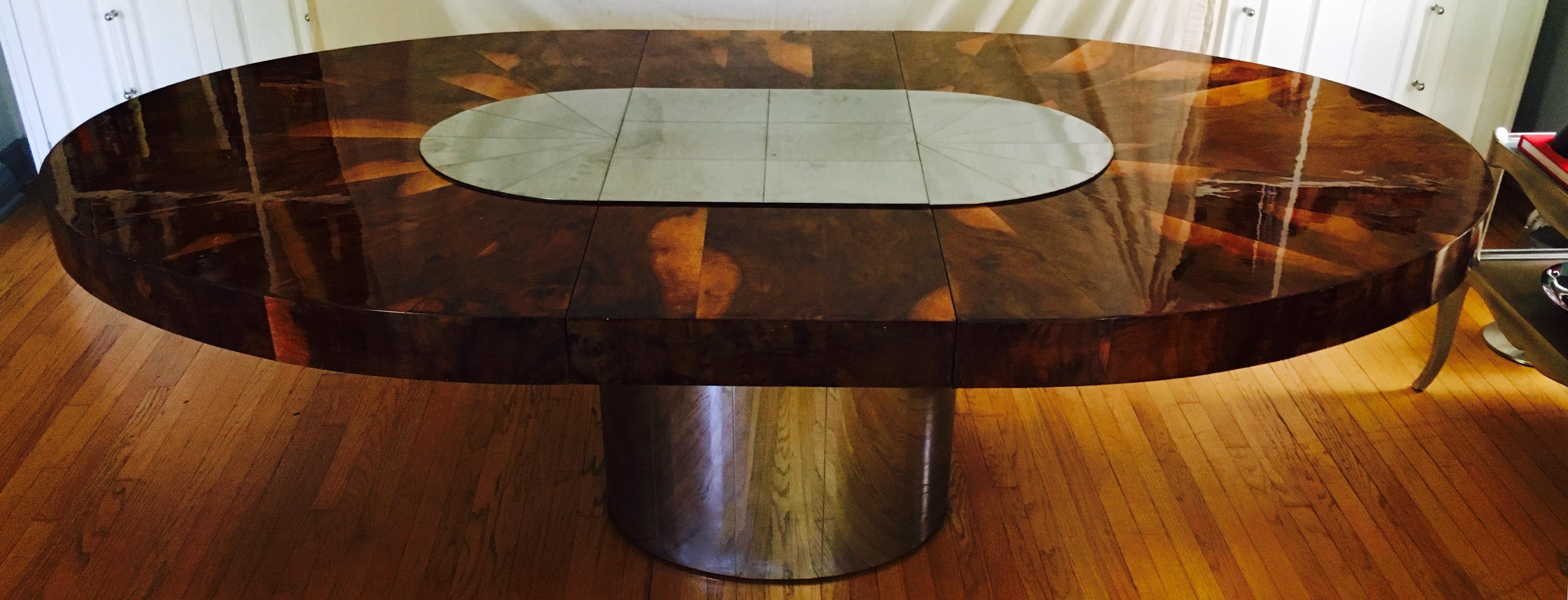 Mid-Century Modern Paul Evans Burl and Chrome Expanding Dining Table