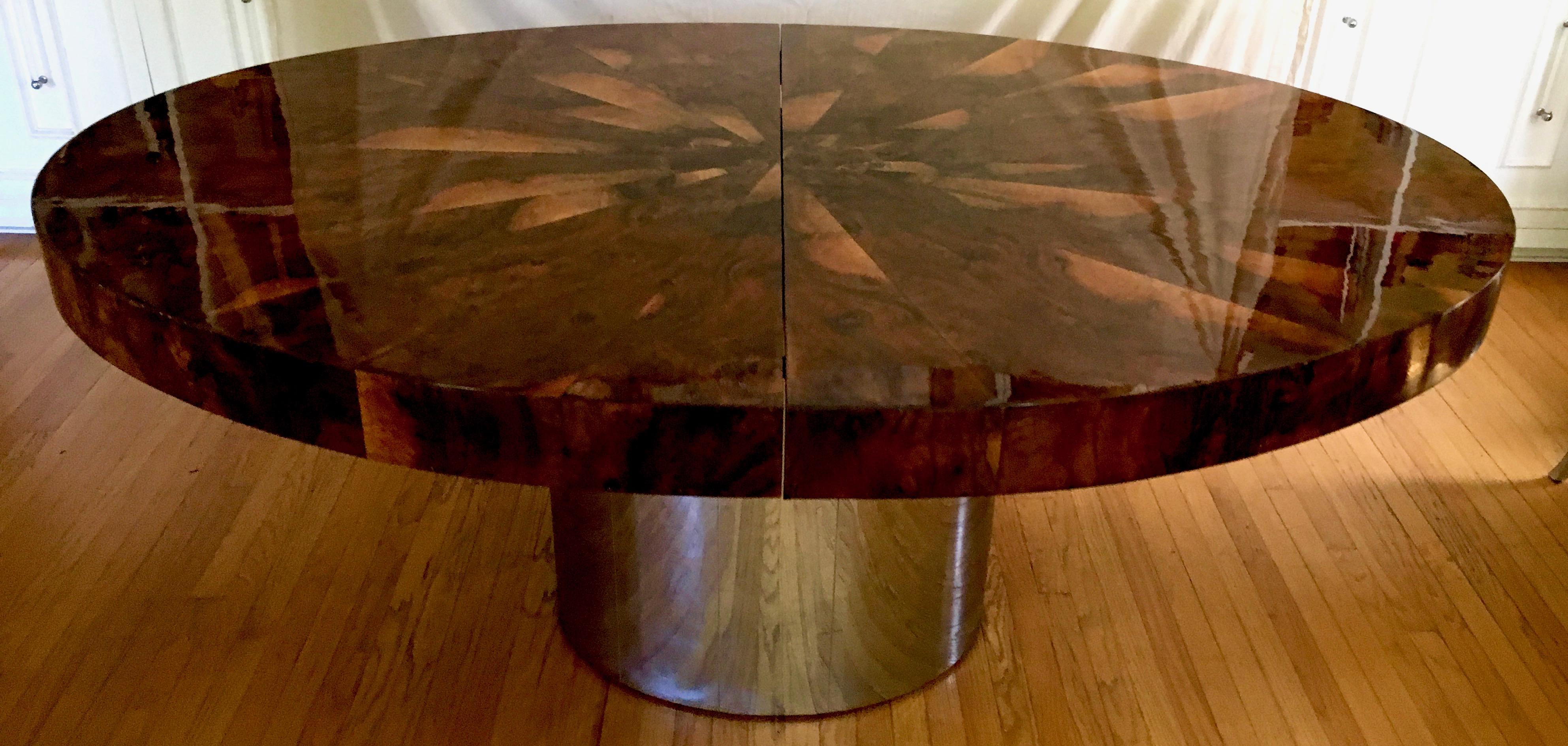 Polished Paul Evans Burl and Chrome Expanding Dining Table