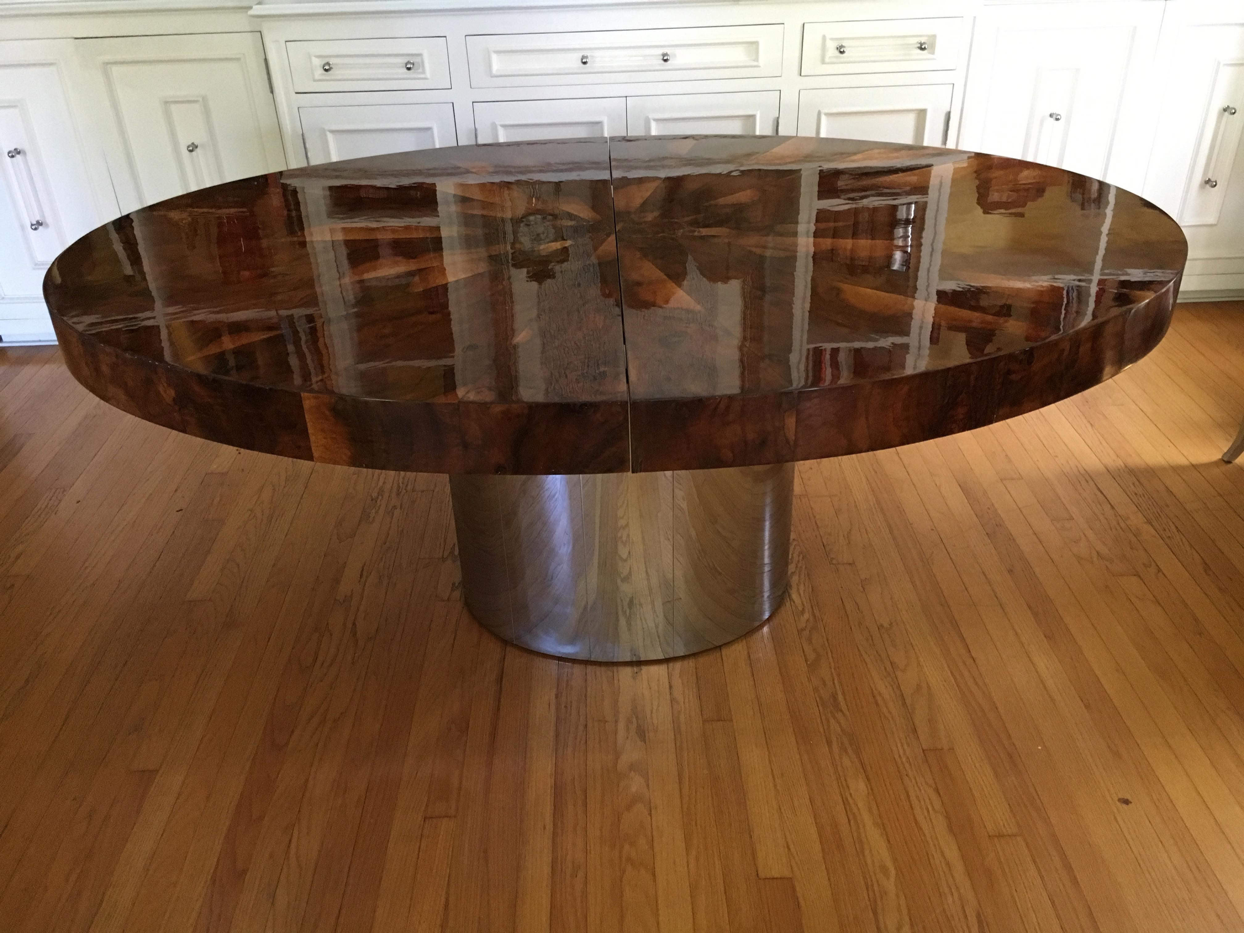 20th Century Paul Evans Burl and Chrome Expanding Dining Table