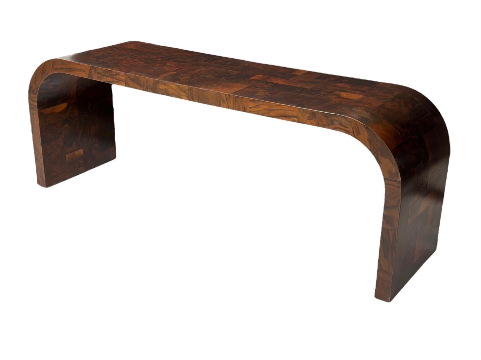 American Paul Evans Burl Patchwork Waterfall Cityscape Console Table, 1970 For Sale