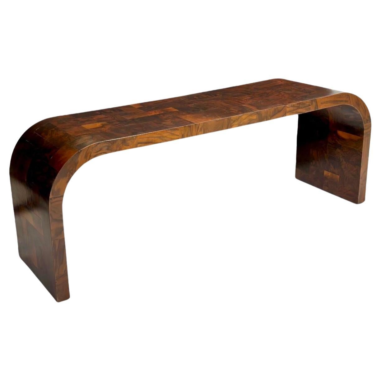 Paul Evans Burl Patchwork Waterfall Cityscape Console Table, 1970