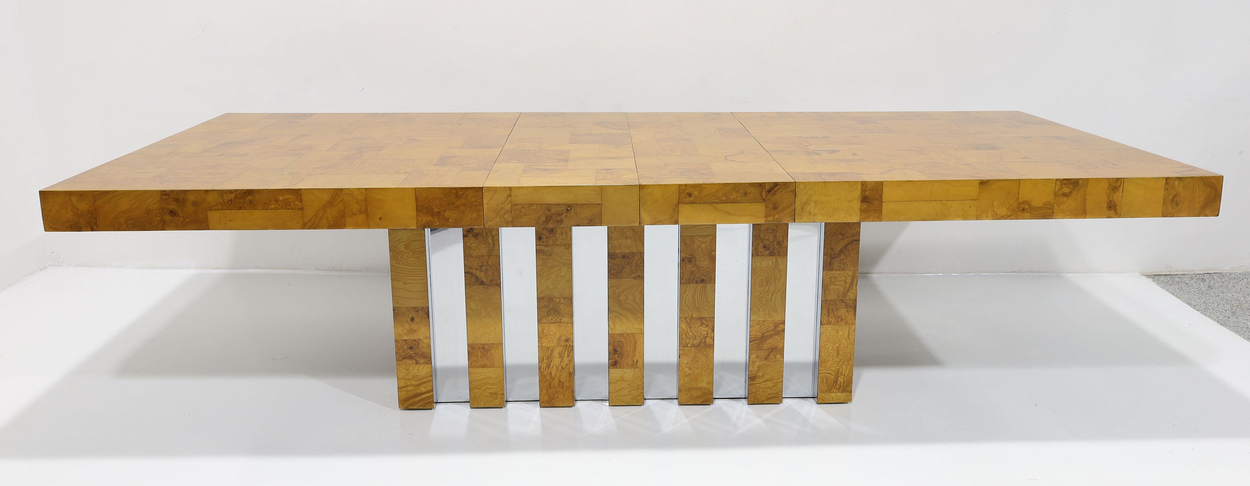 Table de salle à manger Cityscape de Paul Evans en ronce de bois et chrome en vente 4
