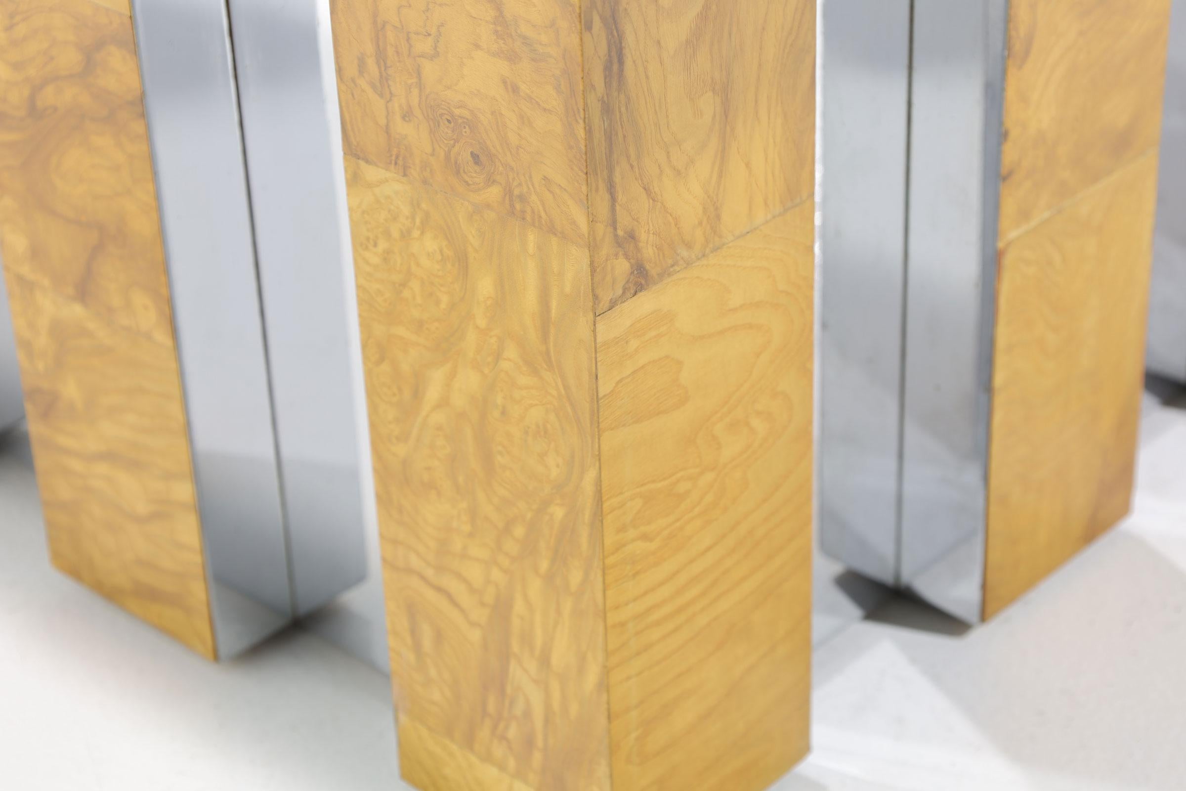 Mid-Century Modern Table de salle à manger Cityscape de Paul Evans en ronce de bois et chrome en vente