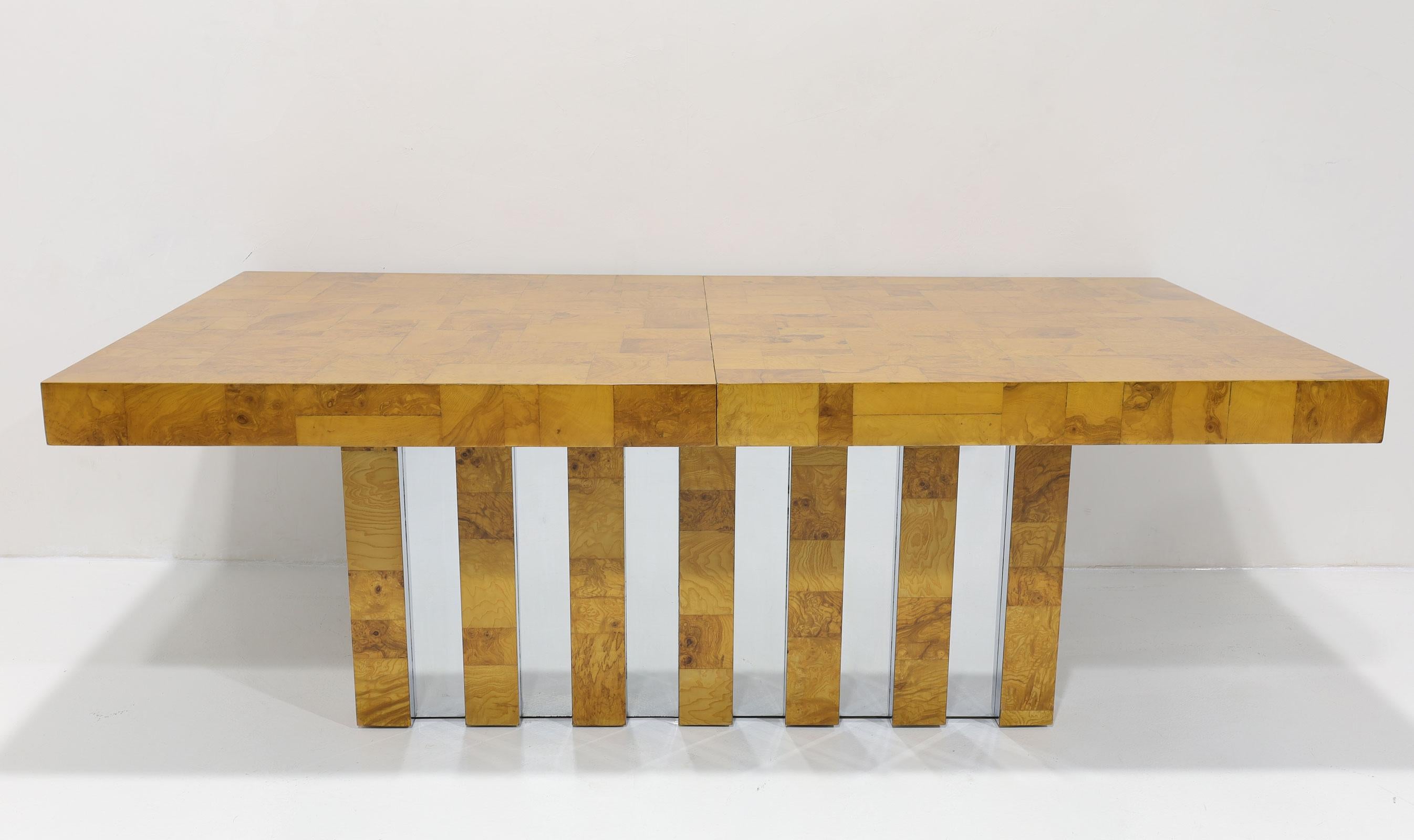 Table de salle à manger Cityscape de Paul Evans en ronce de bois et chrome en vente 1