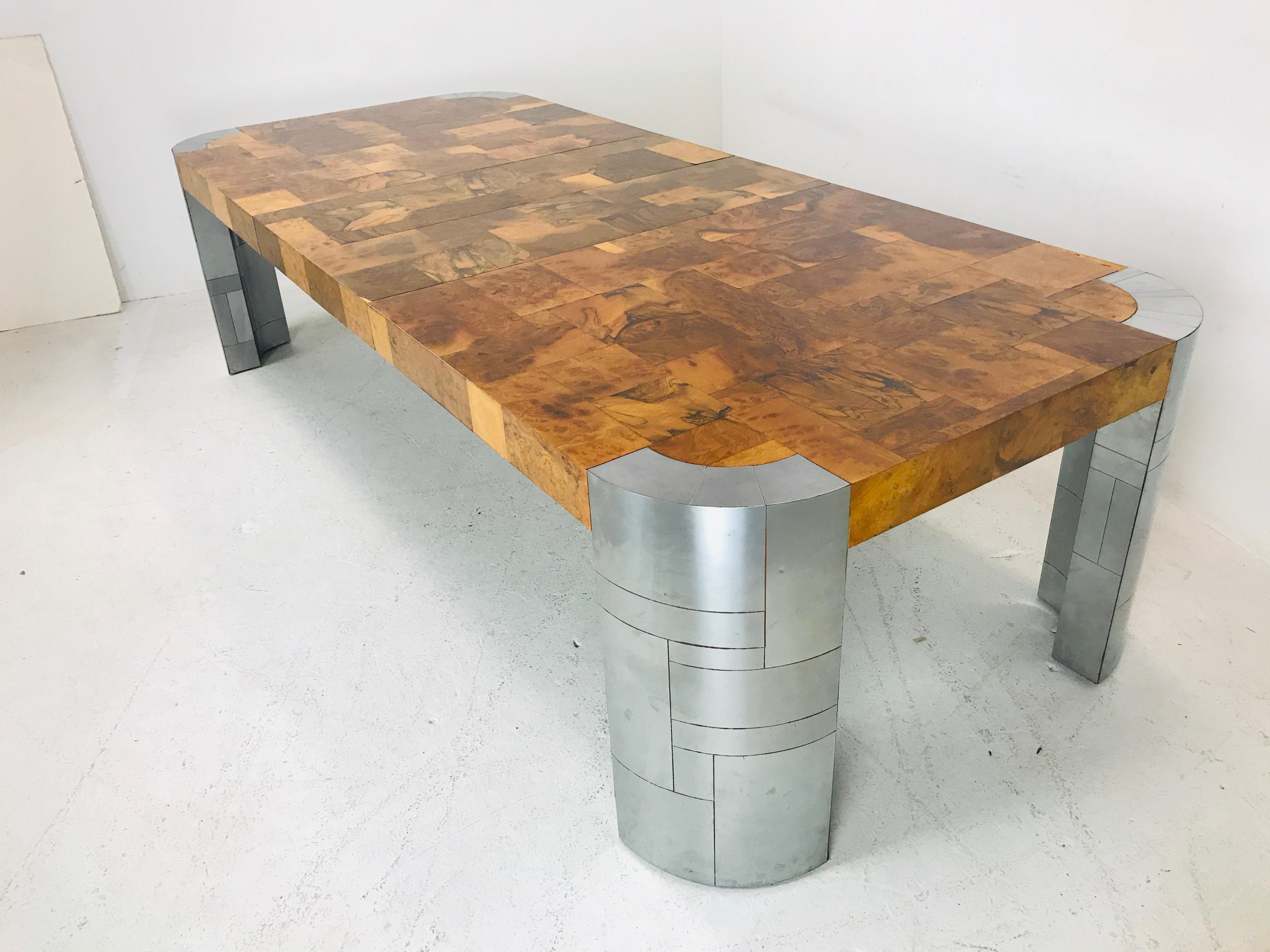 Mid-Century Modern Paul Evans Burl Wood/Chrome Dining Table