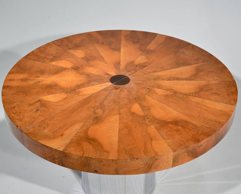 Stainless Steel Paul Evans Burl Wood Cityscape Dining Table For Sale