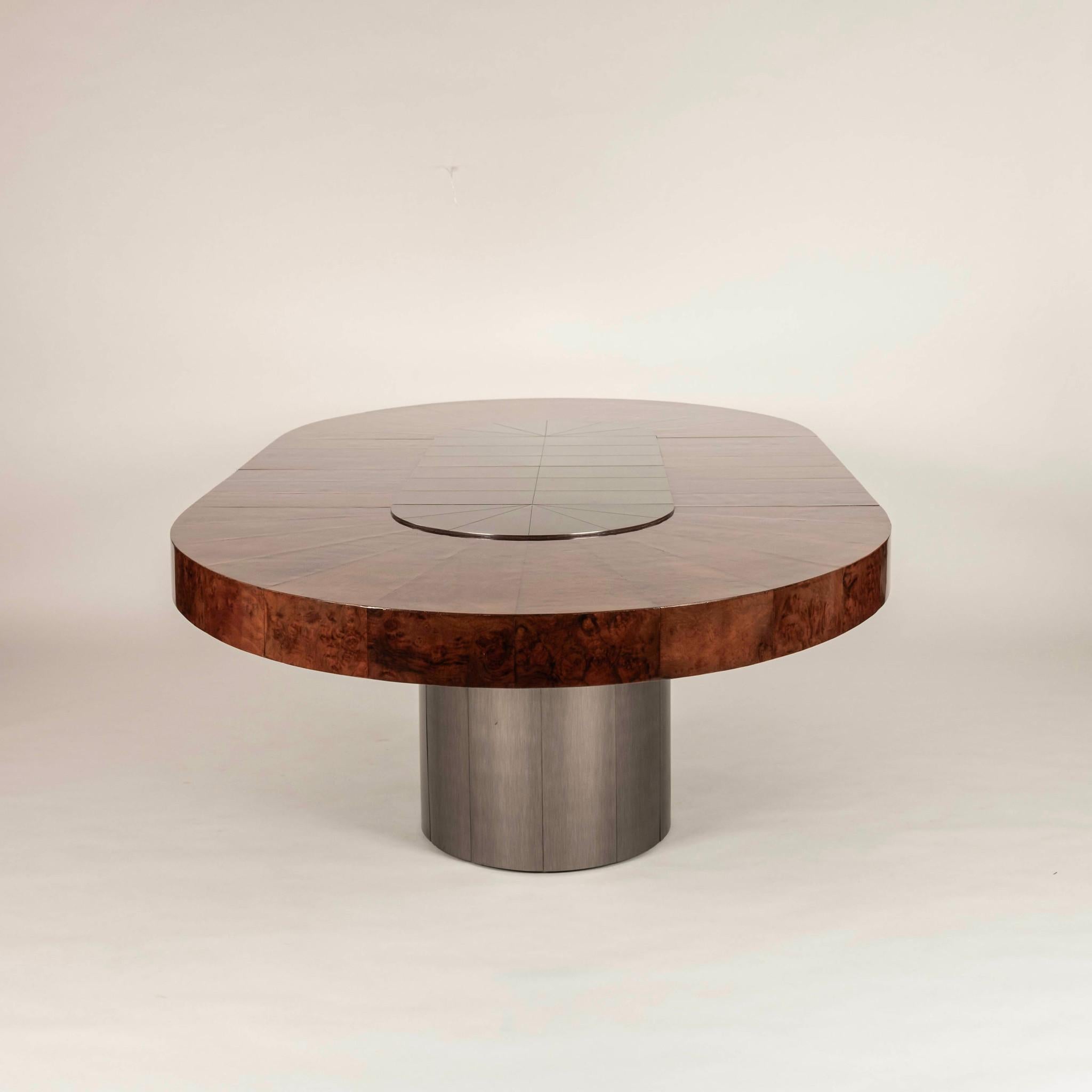 Chrome Paul Evans Burl Wood Cityscape Dining Table For Sale