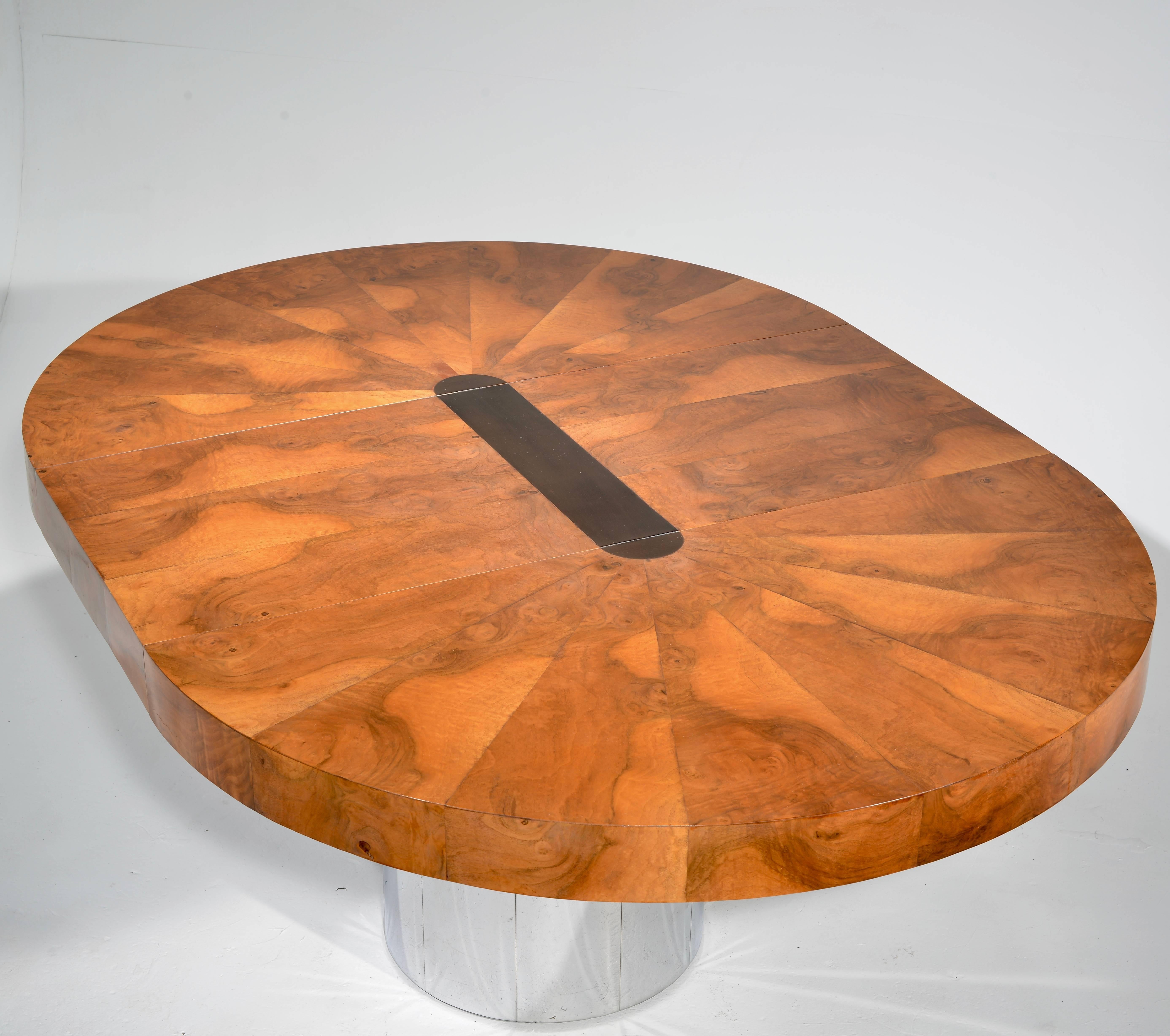 Stainless Steel Paul Evans Burl Wood Cityscape Dining Table