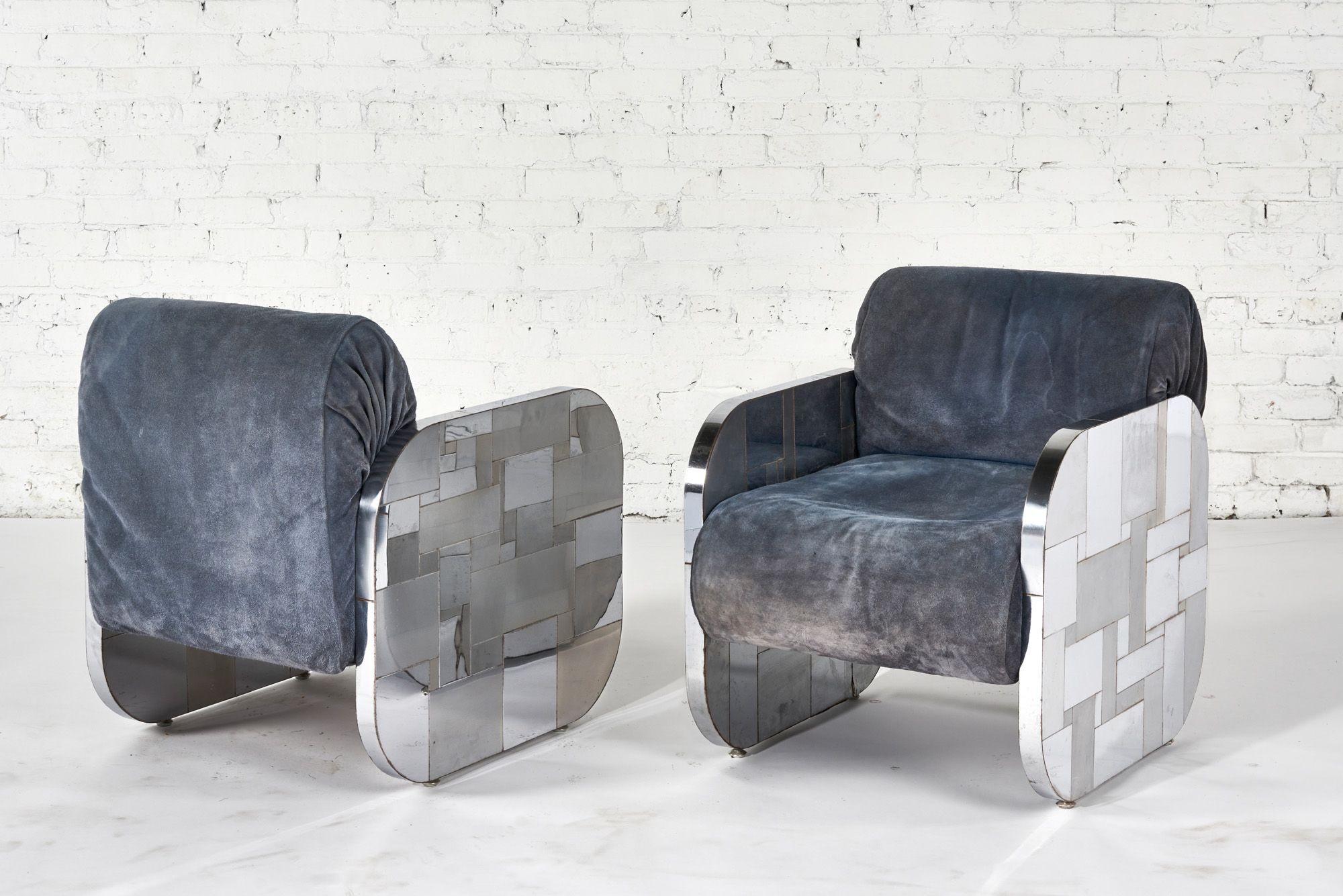 Late 20th Century Paul Evans Chrome and Suede Cityscape Lounge Chairs for Directional, 1970 For Sale