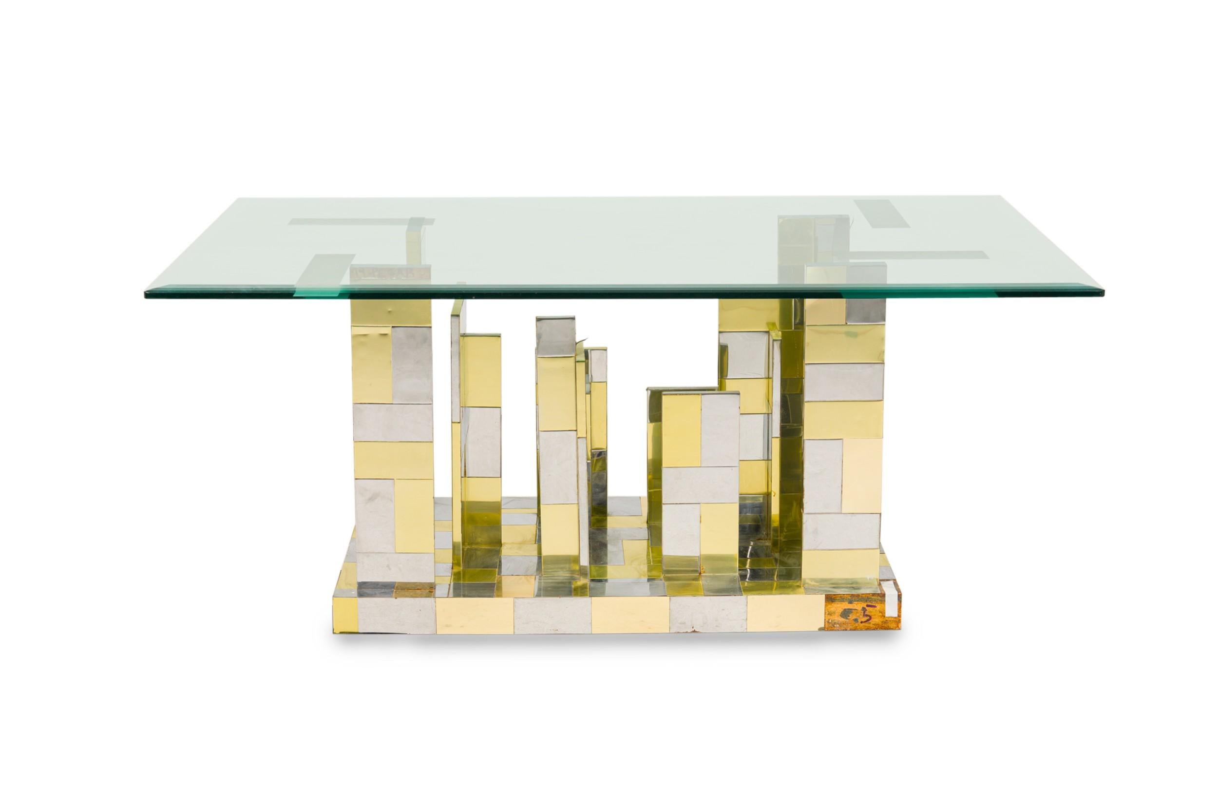 Placage Paul Evans Chrome & Brass Plated Cityscape Dining Table Base en vente