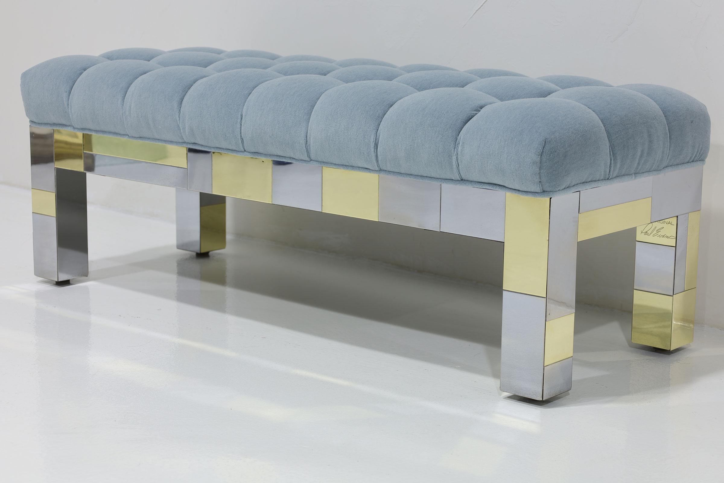 Beautiful Cityscape bench by Paul Evans, meticulously restored  to highlight its mid-century modern charm. We have restored and polished all of the metal to achieve a gleaming finish, ensuring it stands out in any room. To elevate its luxury, we