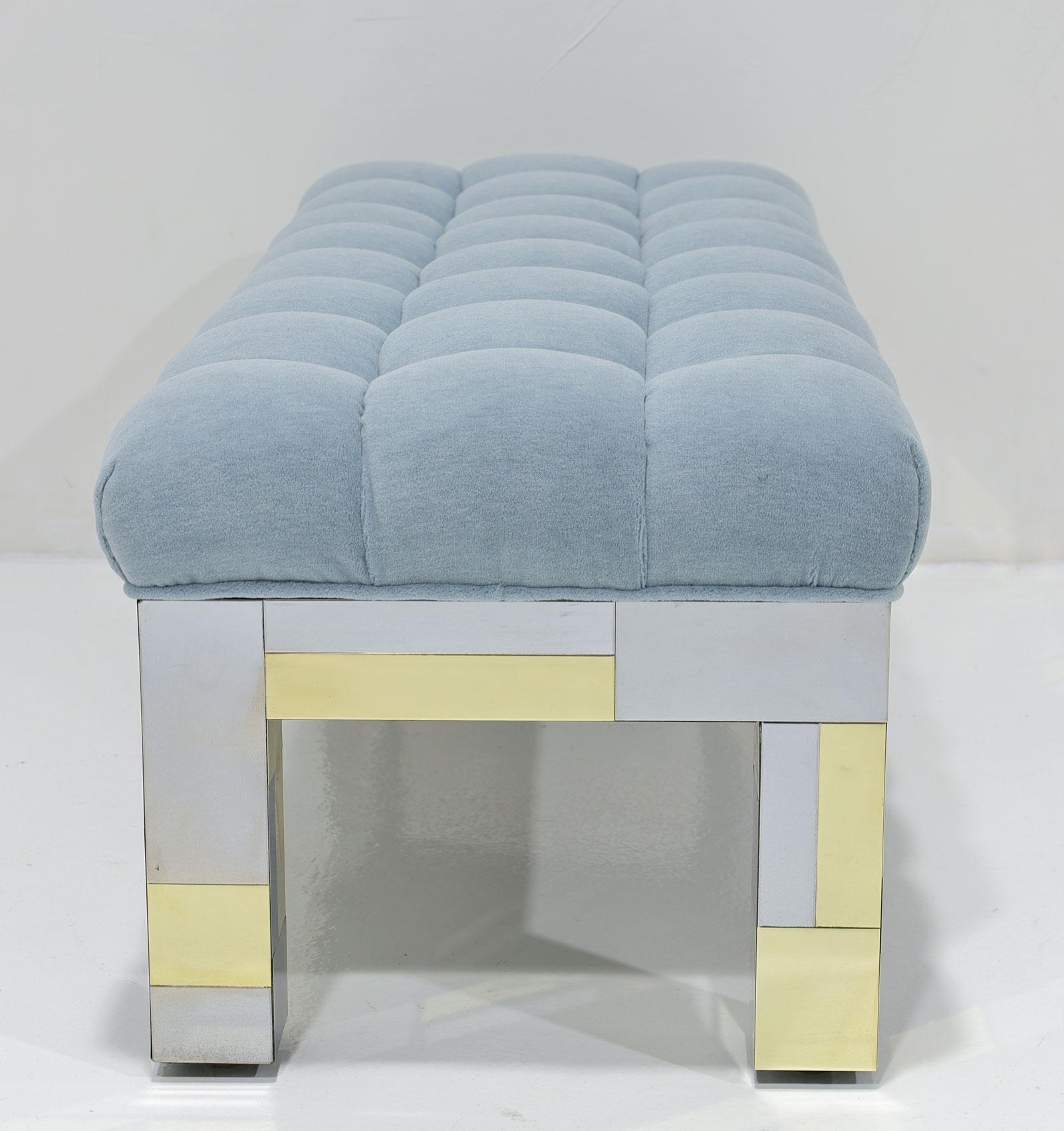 Mid-Century Modern Paul Evans Cityscape Bench in Biscuit Tufted Holly Hunt Alpaca, Signed