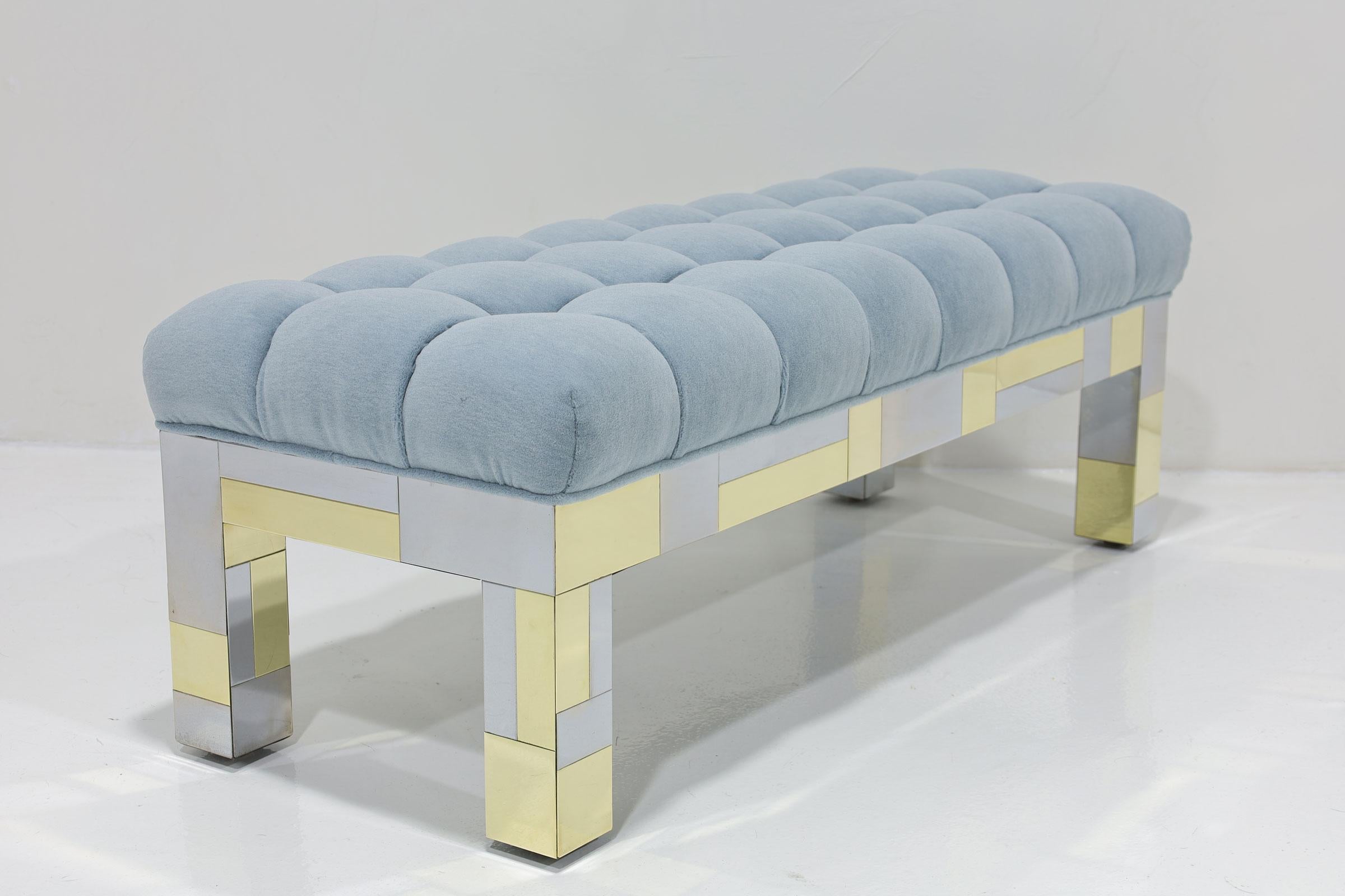 American Paul Evans Cityscape Bench in Biscuit Tufted Holly Hunt Alpaca, Signed