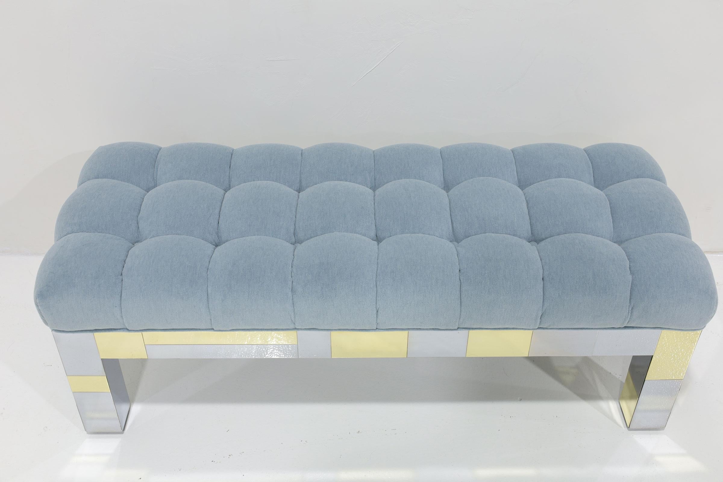 Paul Evans Cityscape Bench in Biscuit Tufted Holly Hunt Alpaca, Signed In Good Condition In Dallas, TX