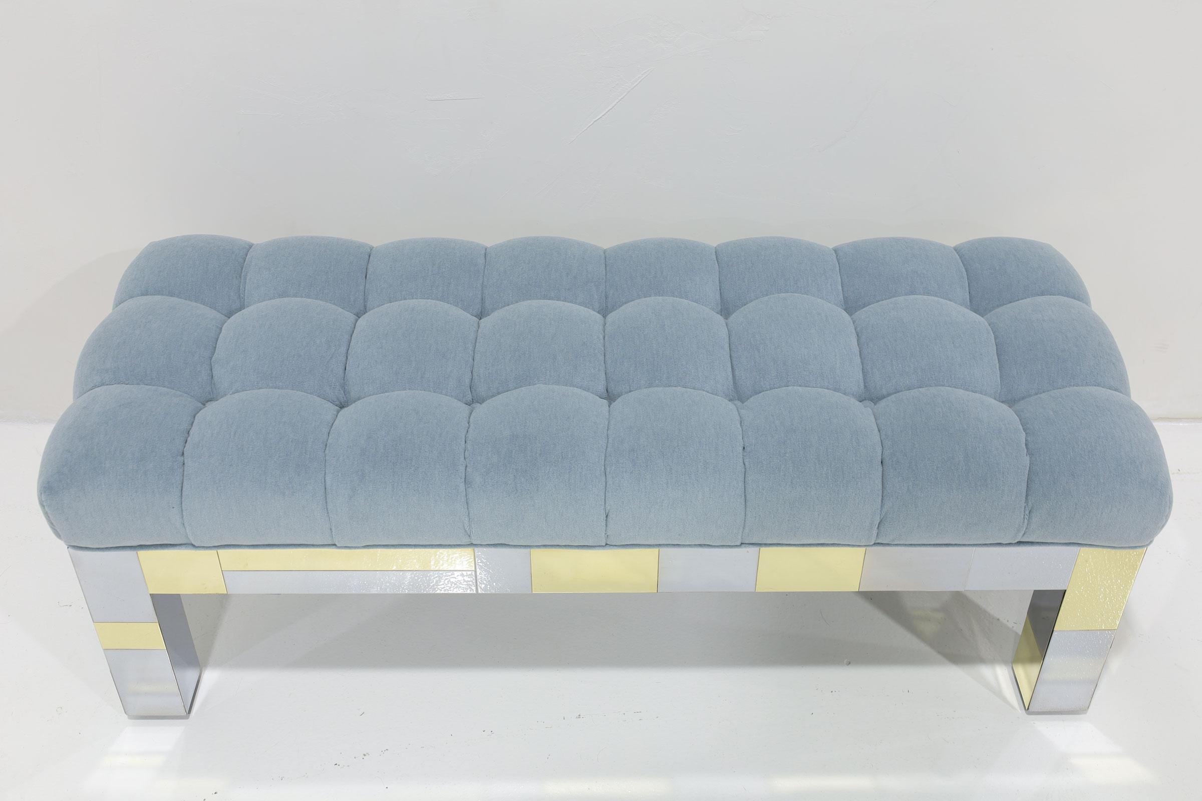 20th Century Paul Evans Cityscape Bench in Biscuit Tufted Holly Hunt Alpaca, Signed
