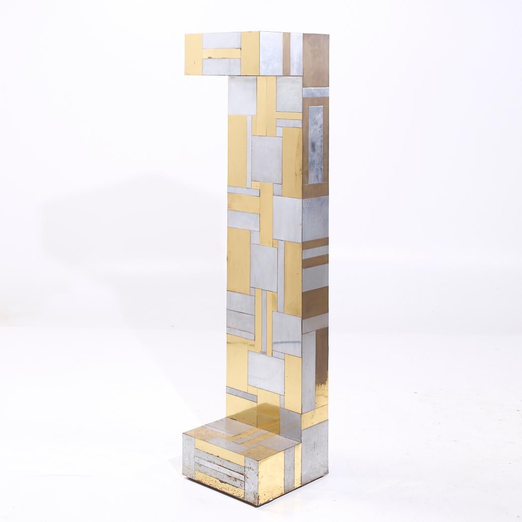 Moderno Paul Evans Cityscape Brass and Chrome Pedestal in vendita