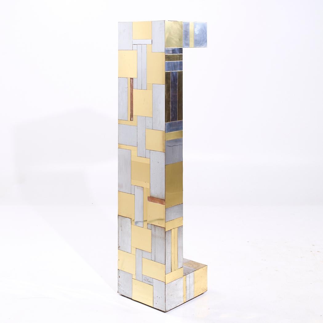 Ottone Paul Evans Cityscape Brass and Chrome Pedestal in vendita