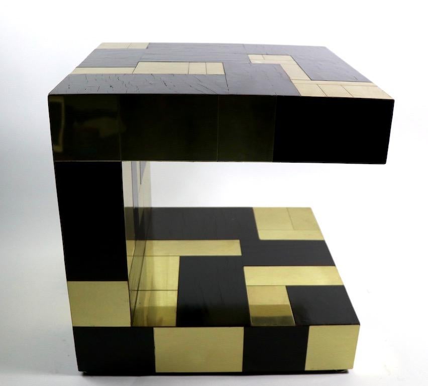 Mid-Century Modern Paul Evans Cityscape Brass and Wood Side Table For Sale