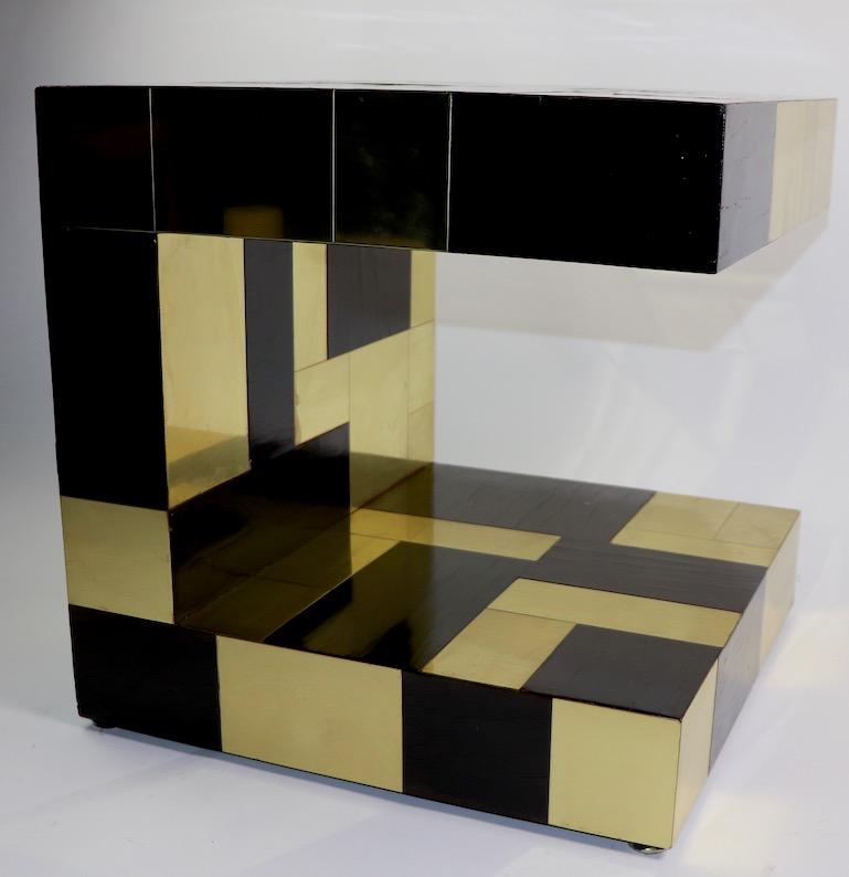 Paul Evans Cityscape Brass and Wood Side Table In Good Condition For Sale In New York, NY