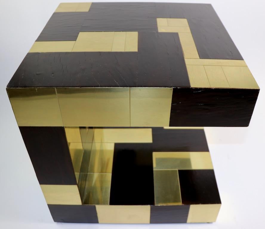 20th Century Paul Evans Cityscape Brass and Wood Side Table For Sale
