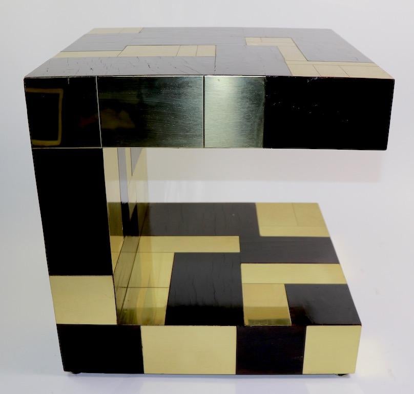 Paul Evans Cityscape Brass and Wood Side Table For Sale 1