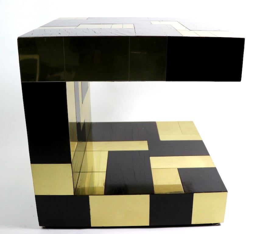 Paul Evans Cityscape Brass and Wood Side Table For Sale 2