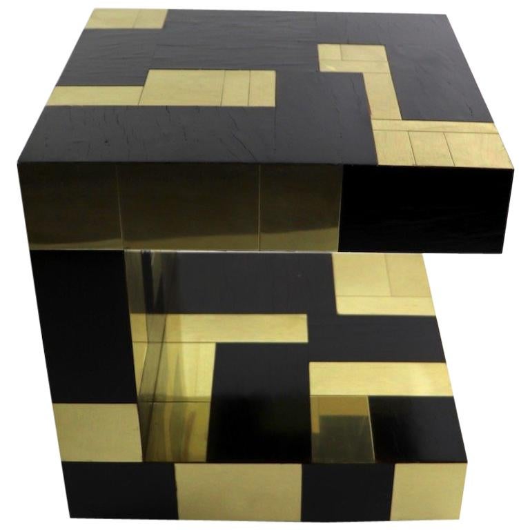 Paul Evans Cityscape Brass and Wood Side Table