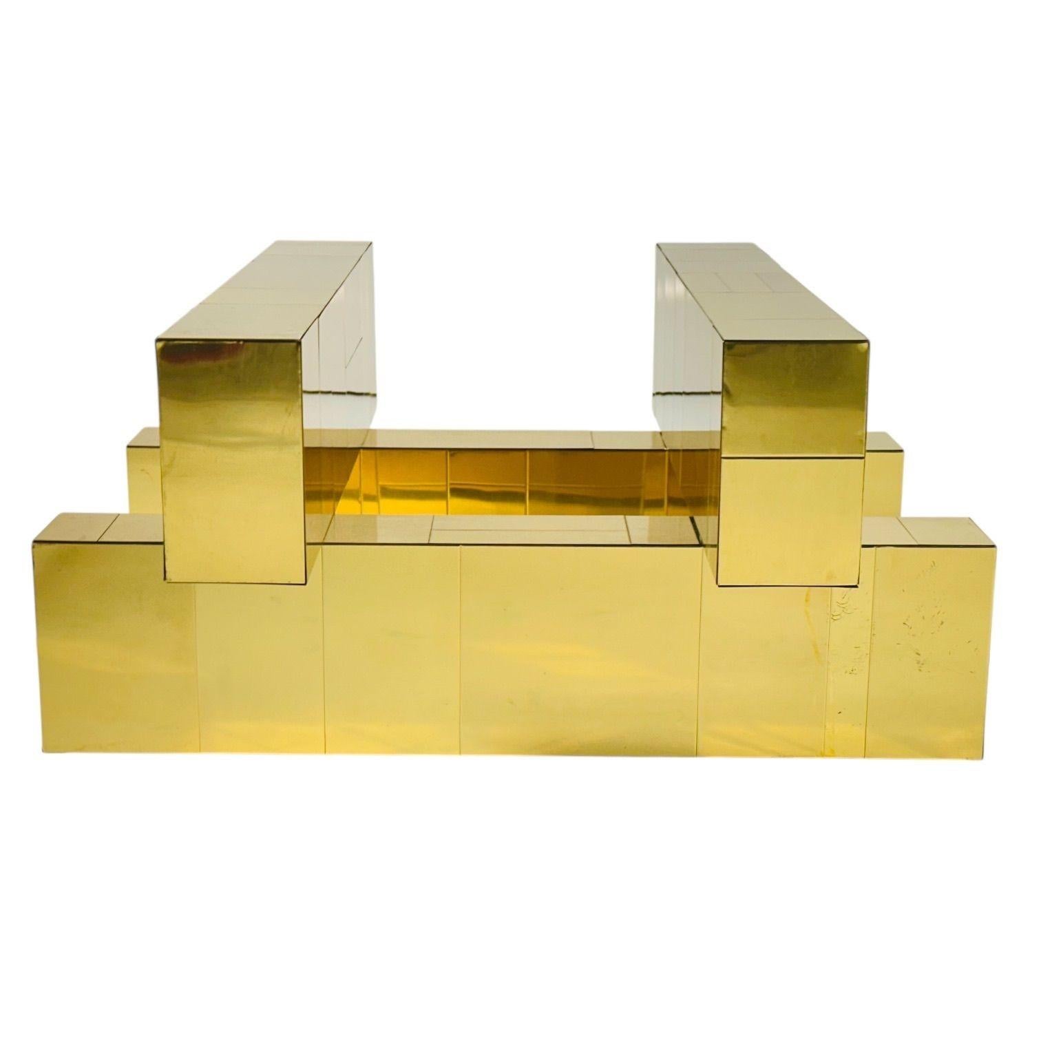 Paul Evans Mesa baja de latón con cristal ahumado, 1970 mediados del siglo XX en venta