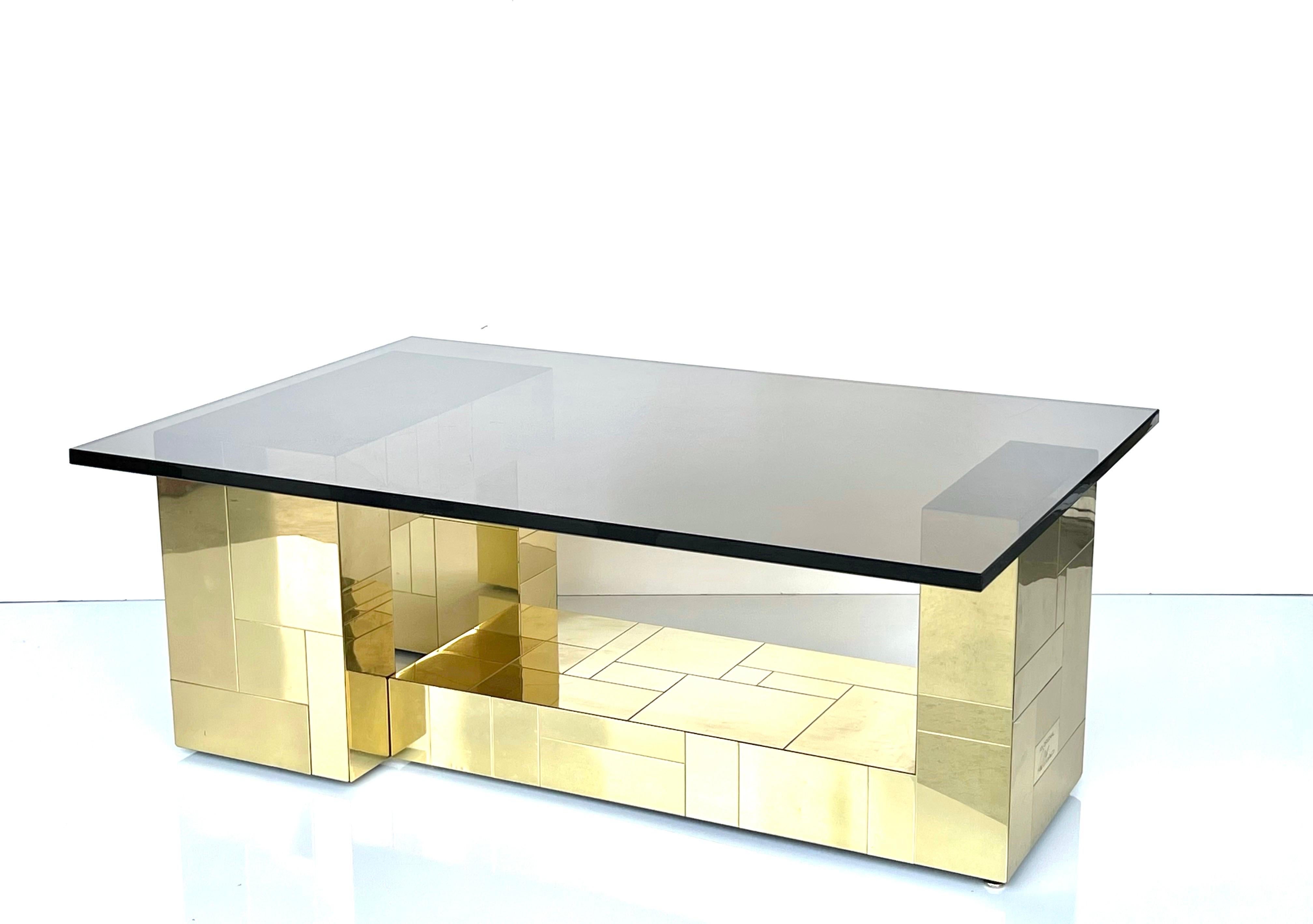 Paul Evans Cityscape Brass Coffee Table with Bronze Color Glasd Top 5