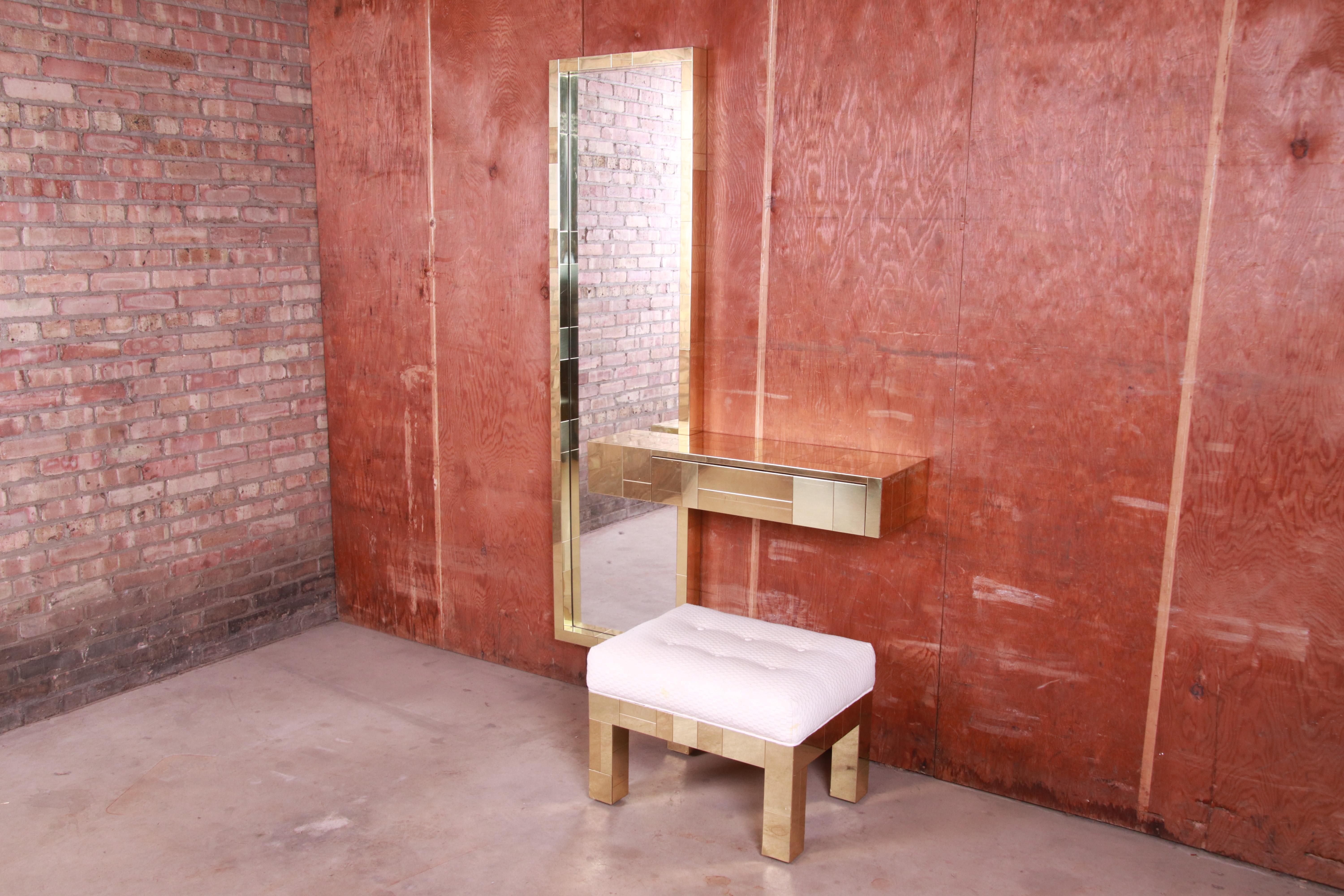 American Paul Evans Cityscape Brass Mirror and Floating Console with Parsons Bench, 1973