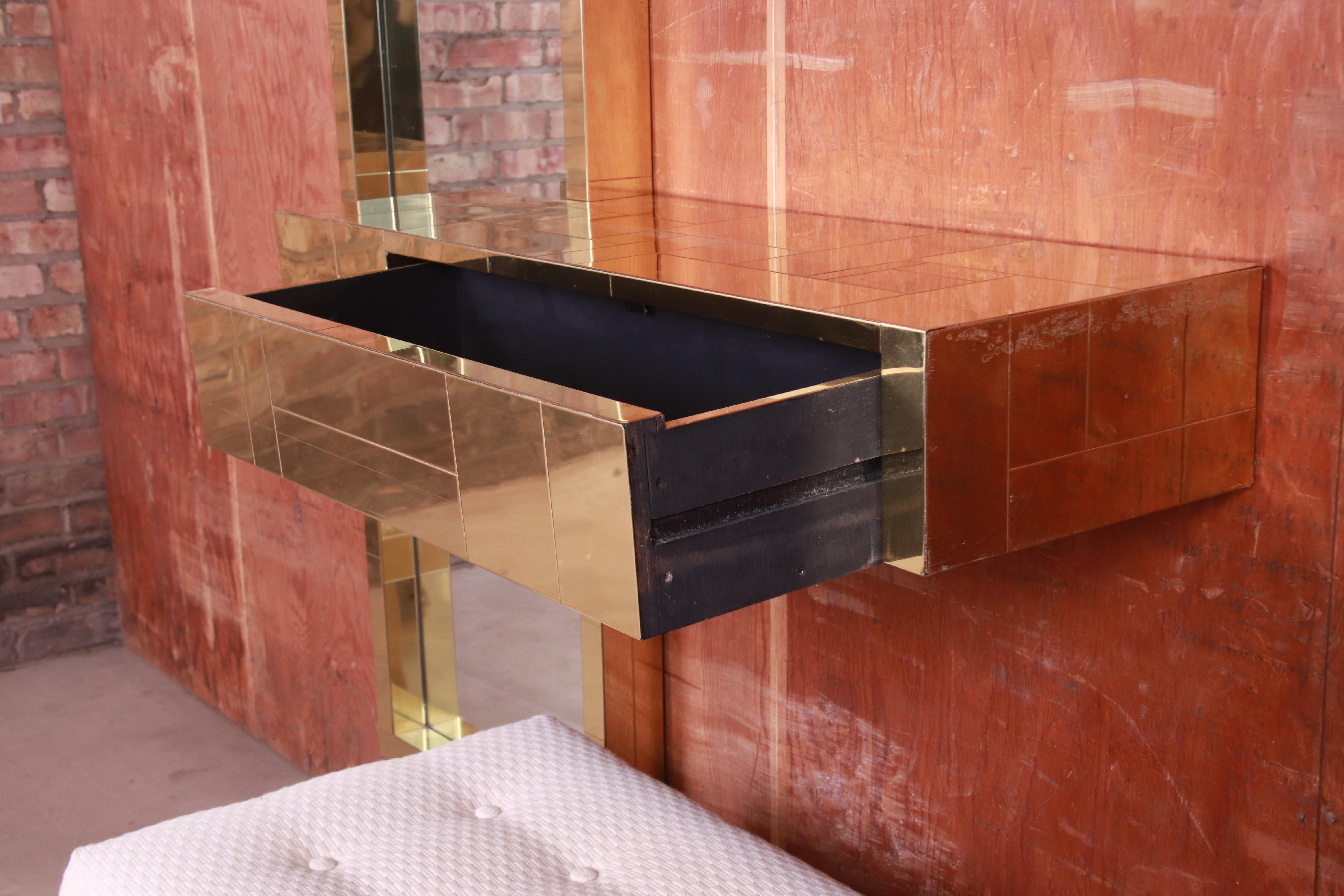 Paul Evans Cityscape Brass Mirror and Floating Console with Parsons Bench, 1973 2