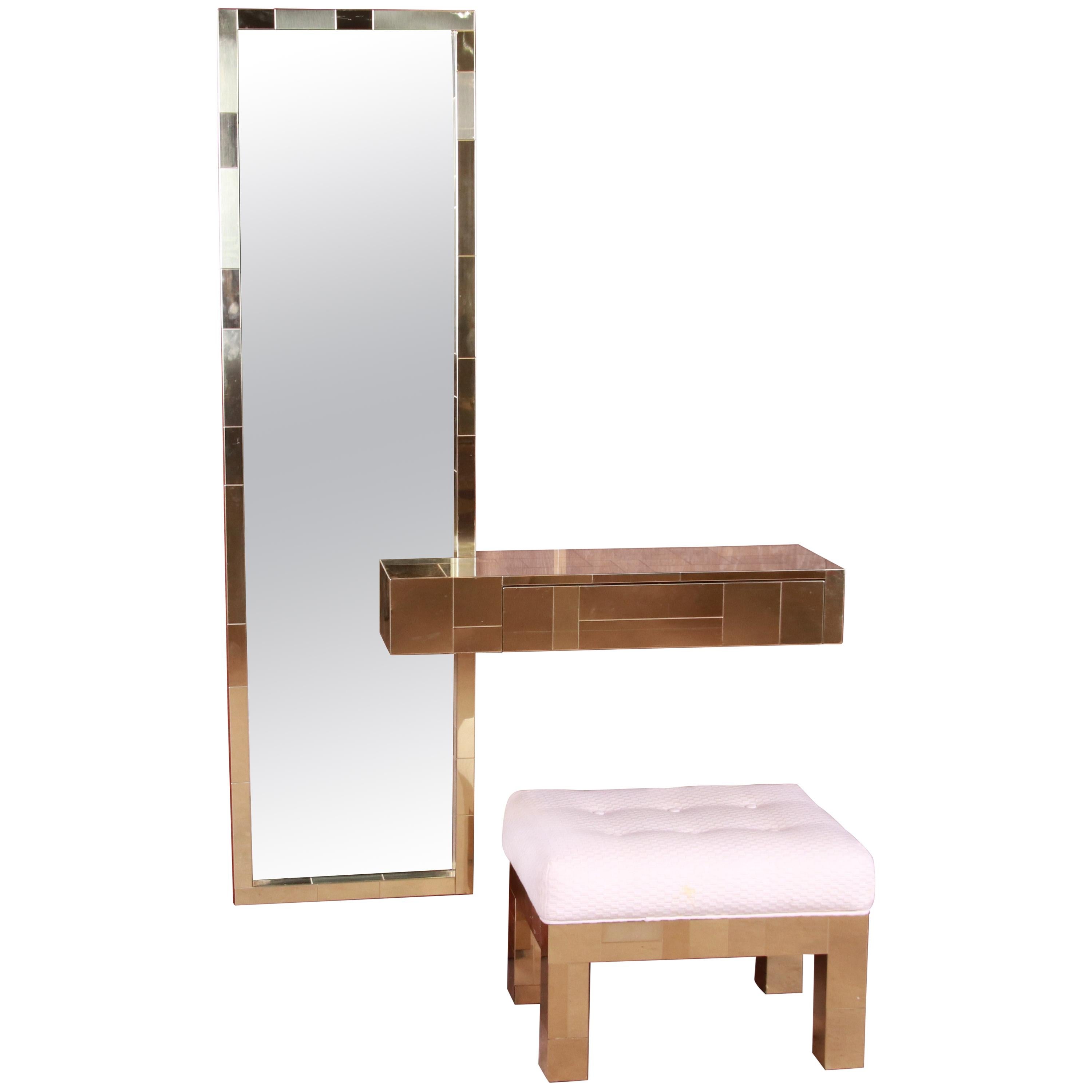 Paul Evans Cityscape Brass Mirror and Floating Console with Parsons Bench, 1973