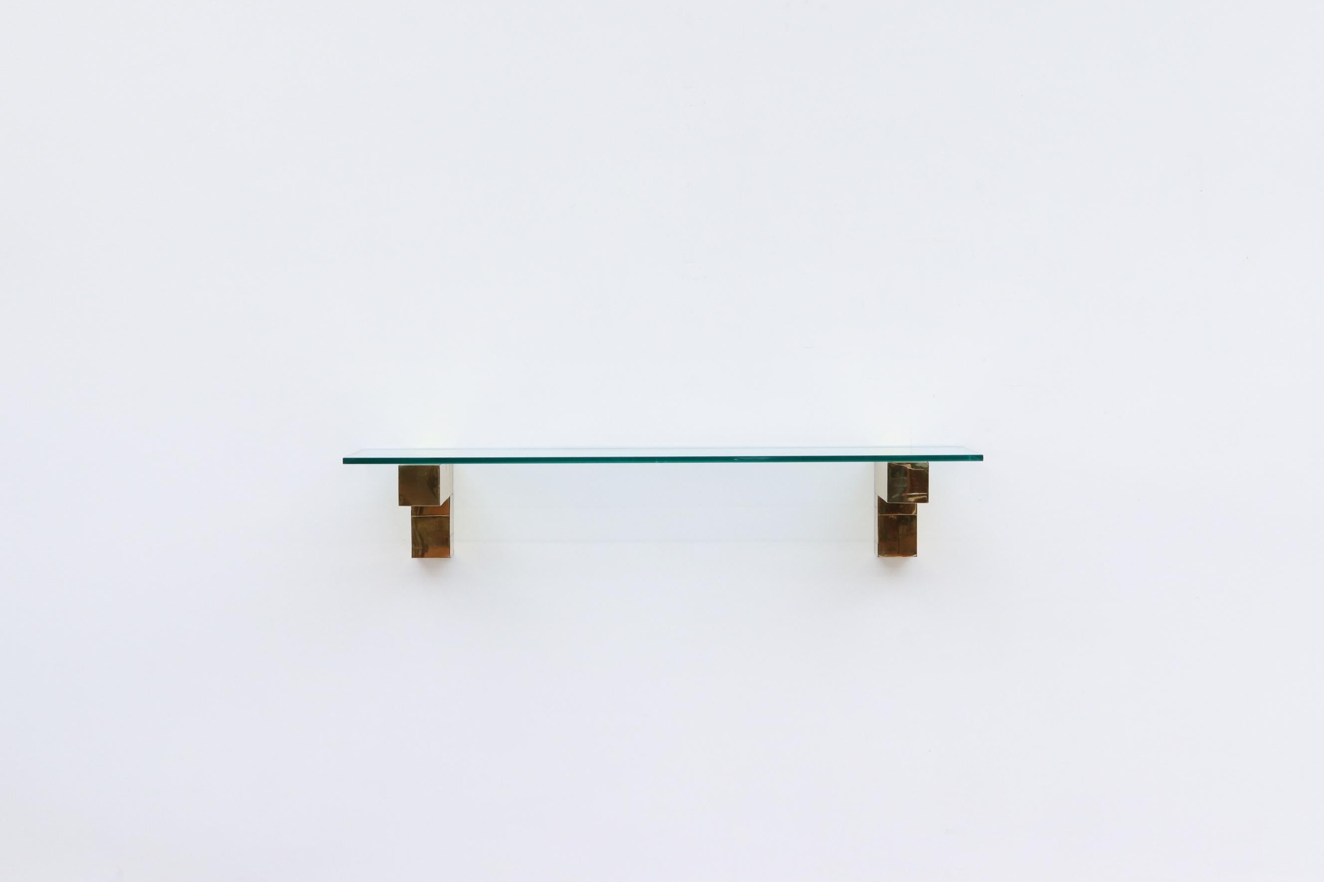 Paul Evans Cityscape Brass and Glass Wall Mount Shelf In Good Condition For Sale In Los Angeles, CA