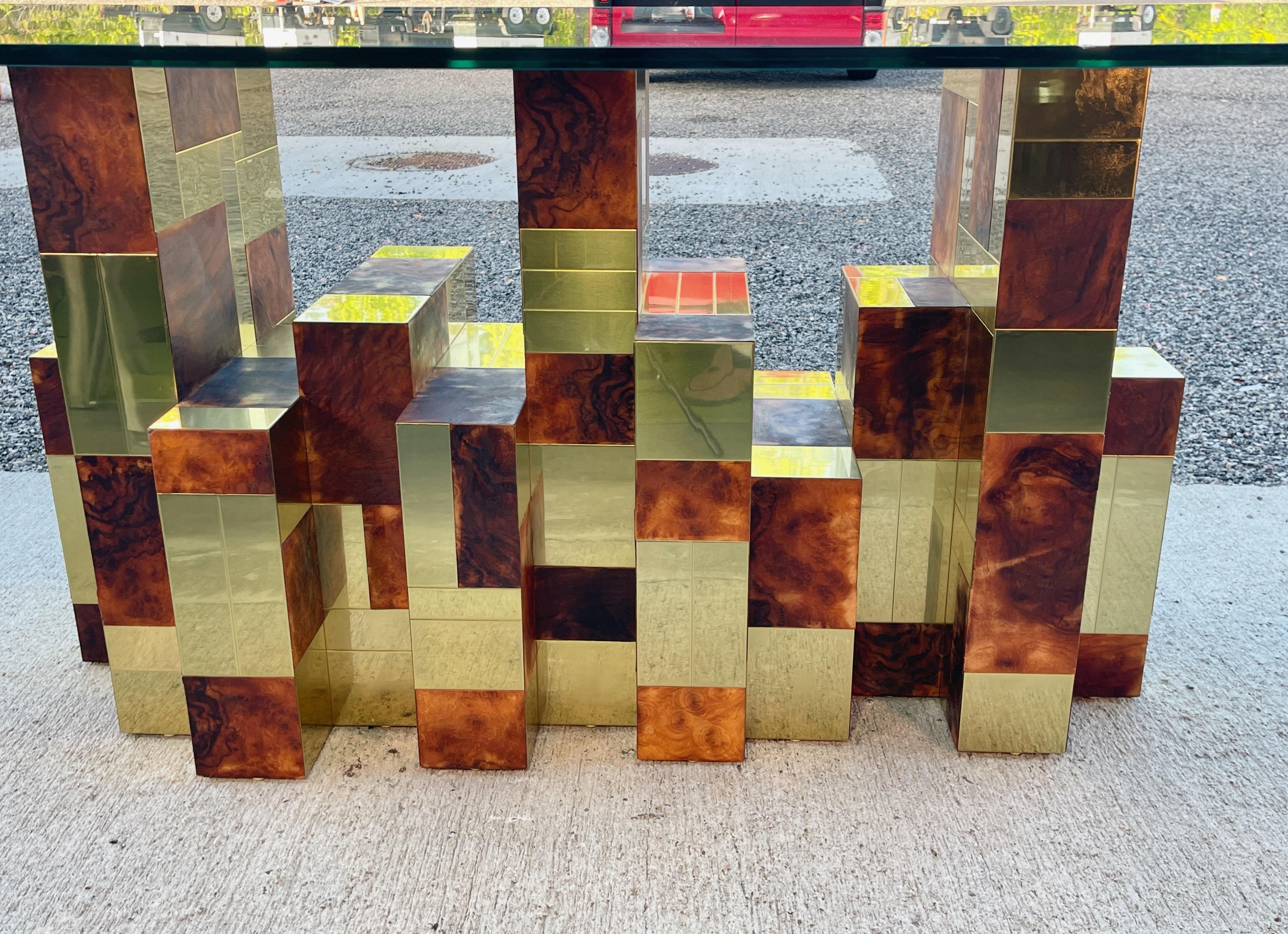 Paul Evans Dining Table Cityscape Burl & Brass For Sale 4
