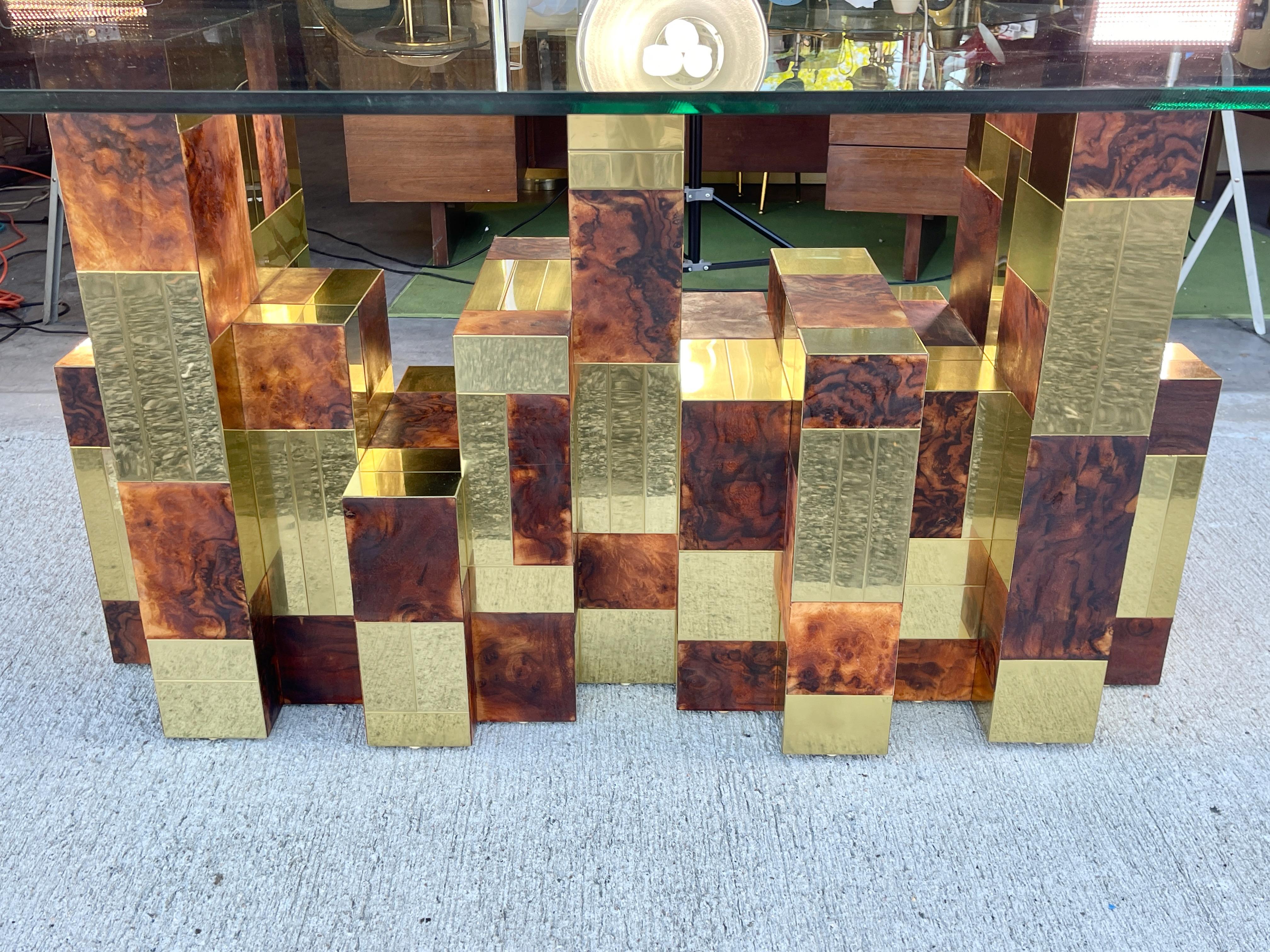 Paul Evans Dining Table Cityscape Burl & Brass For Sale 5
