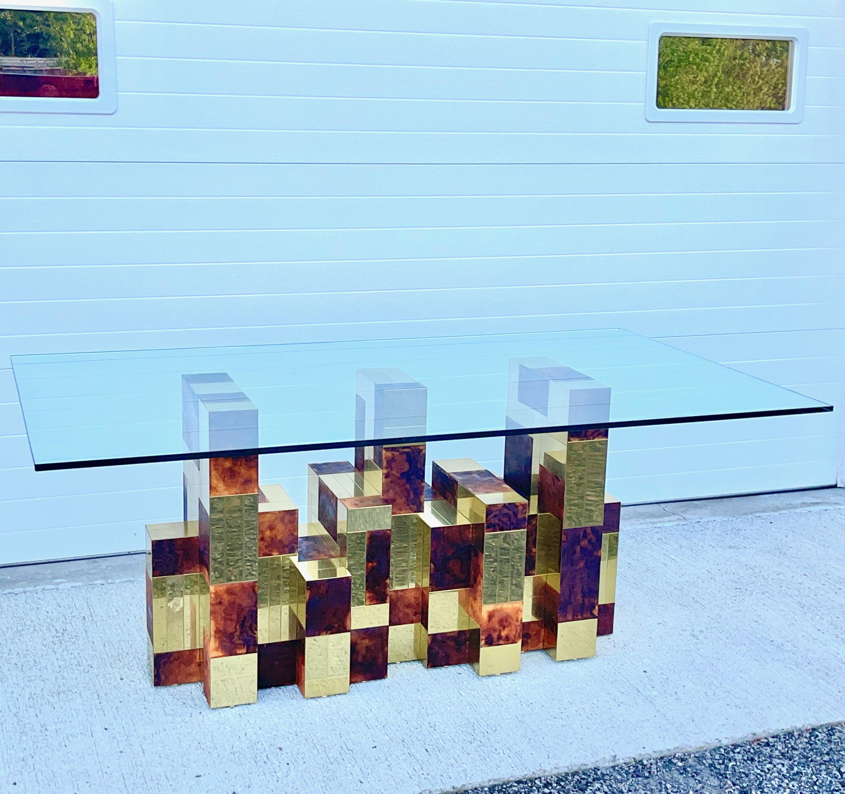 Brutalist Paul Evans Dining Table Cityscape Burl & Brass For Sale