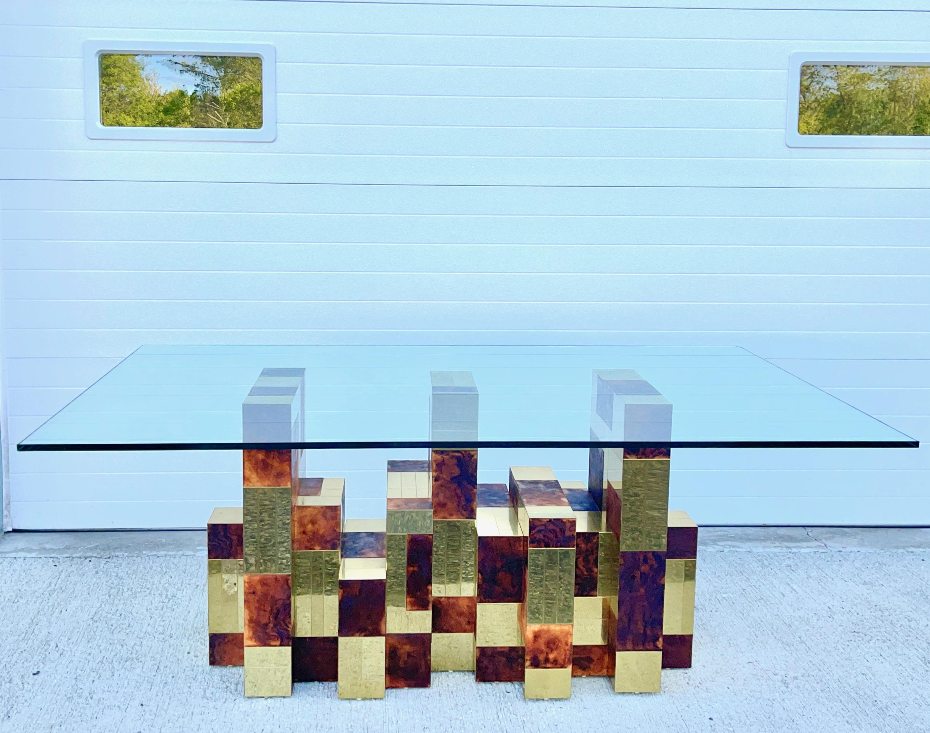 Paul Evans Dining Table Cityscape Burl & Brass In Good Condition For Sale In Hanover, MA