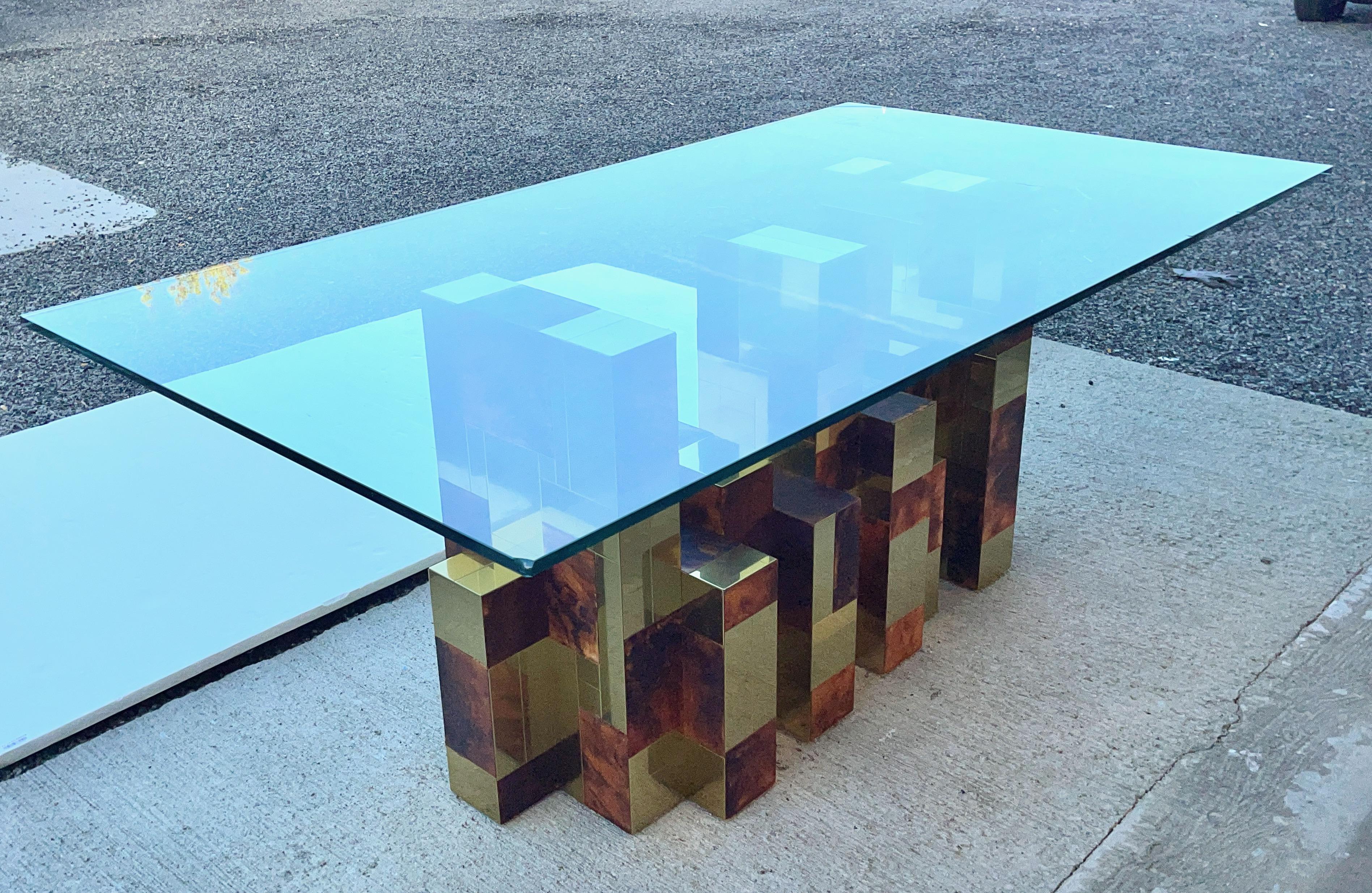 Paul Evans Dining Table Cityscape Burl & Brass For Sale 1