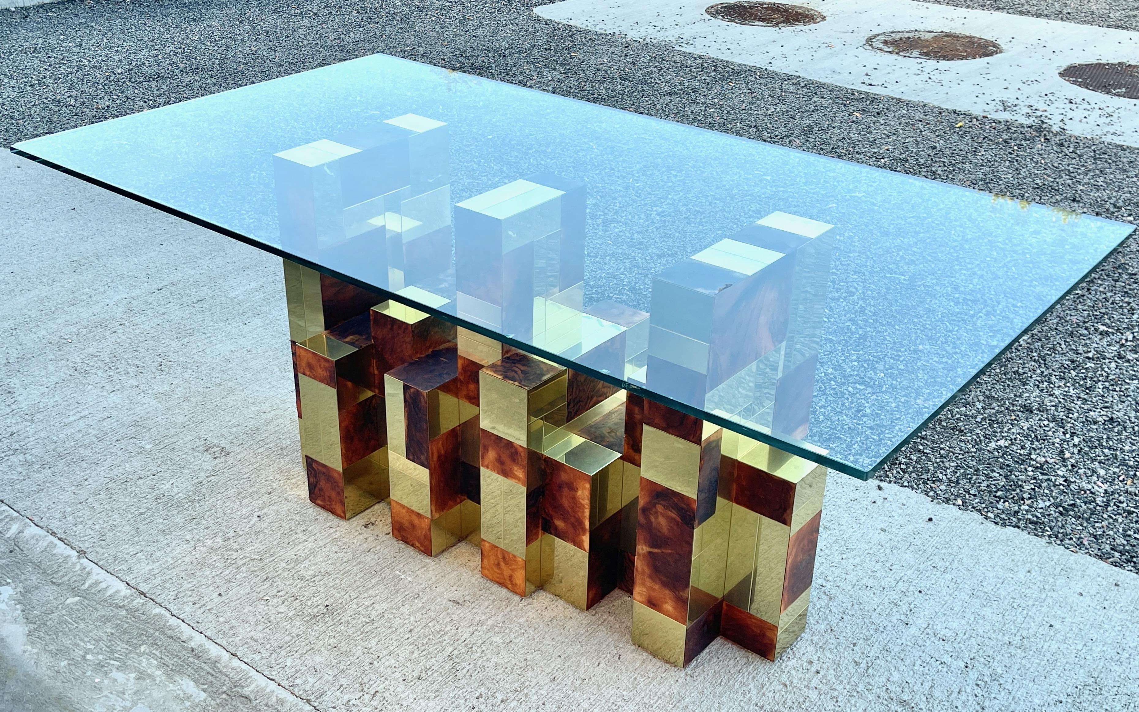Paul Evans Dining Table Cityscape Burl & Brass For Sale 3