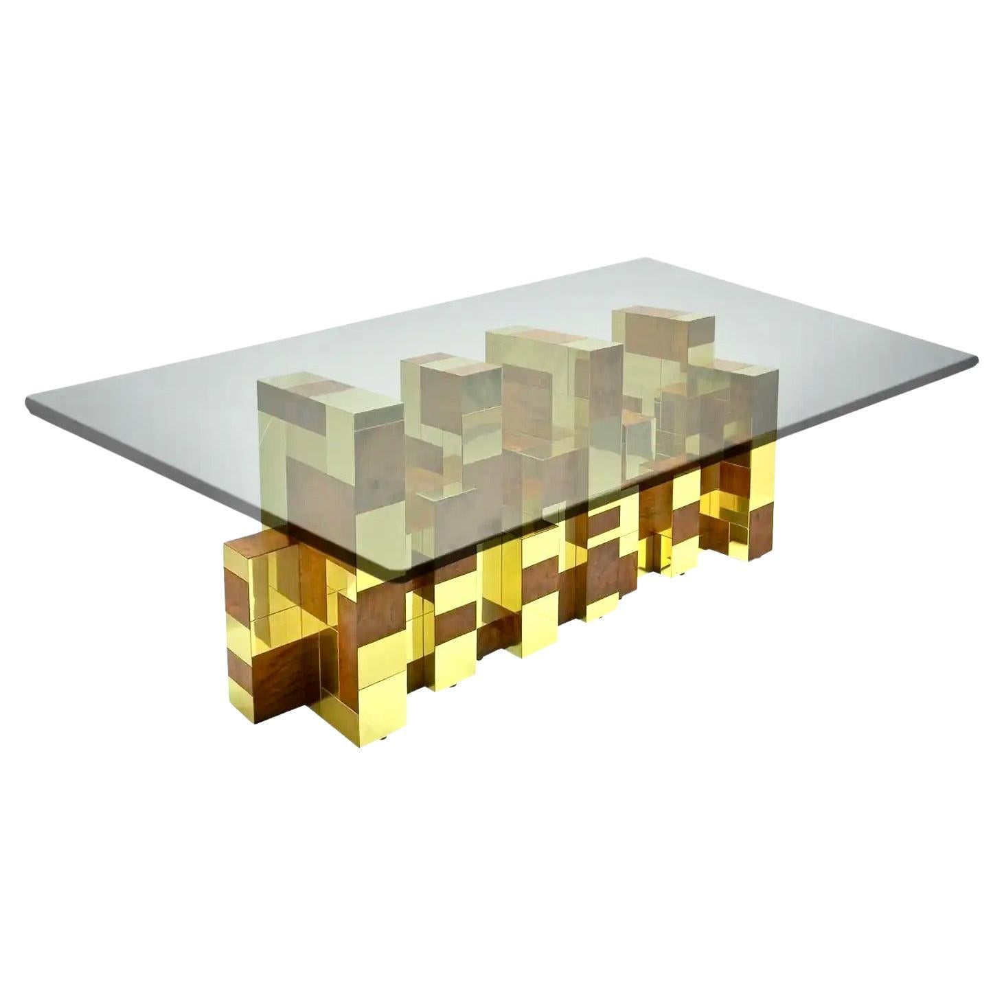 Mesa de comedor Paul Evans Cityscape Burl y latón