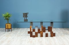 Paul Evans “Cityscape” Burl Wood & Chrome Dining Table for Directional