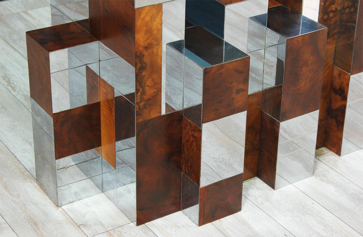Mid-Century Modern Paul Evans “Cityscape” Burl Wood & Chrome Dining Table for Directional