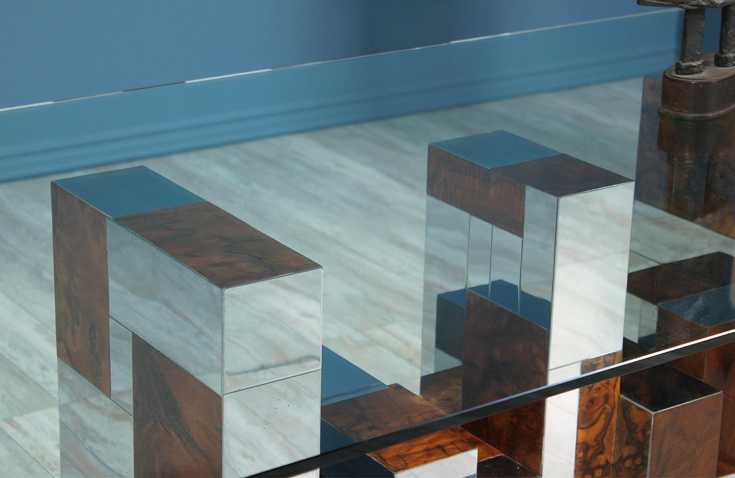 American Paul Evans “Cityscape” Burl Wood & Chrome Dining Table for Directional