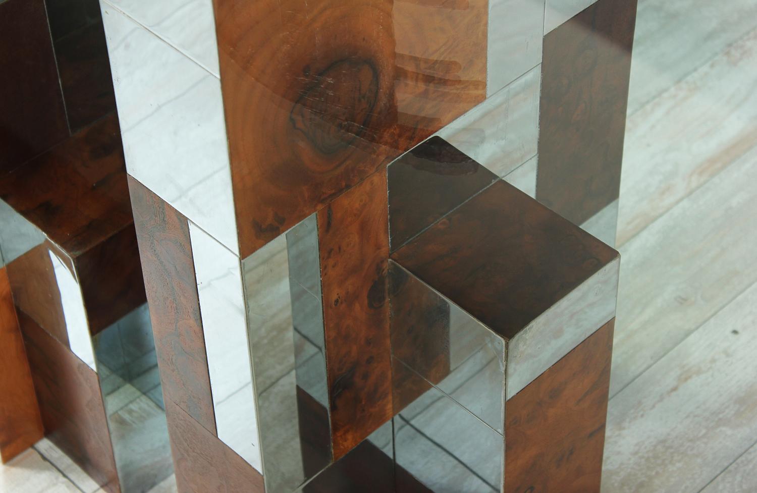 Paul Evans “Cityscape” Burl Wood & Chrome Dining Table for Directional In Excellent Condition In Los Angeles, CA