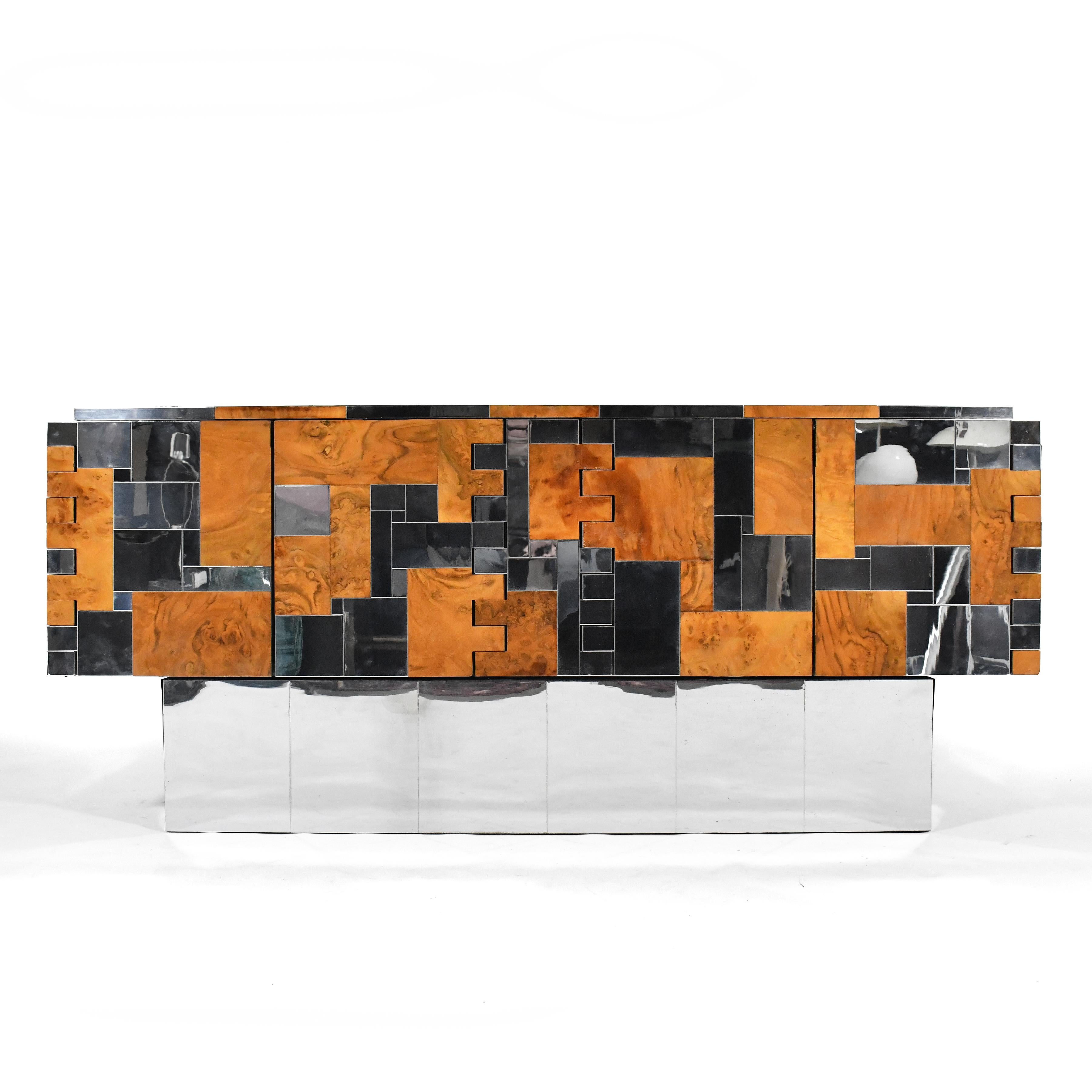 Paul Evans Cityscape Cabinet in Chrome and Burl Patchwork 2