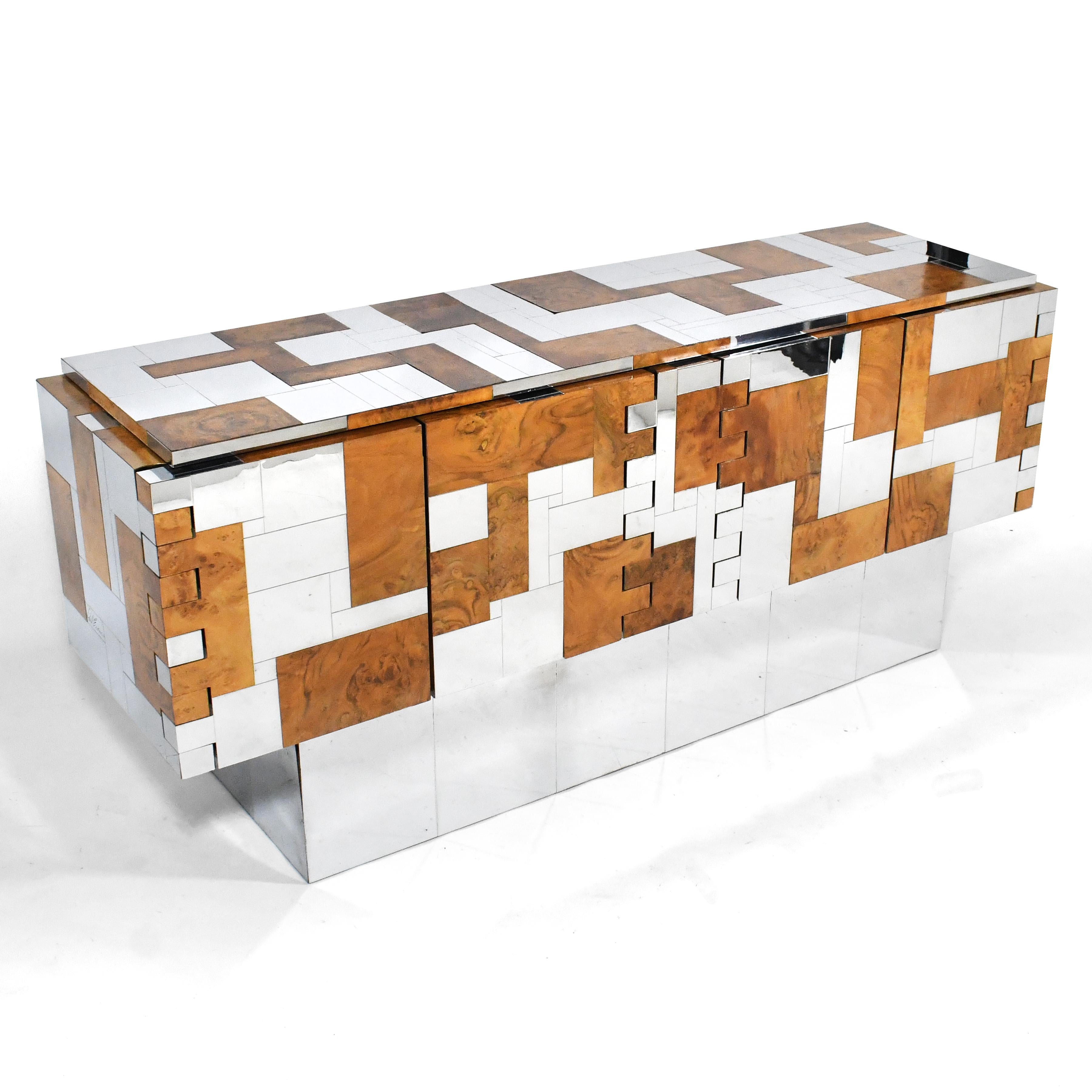Paul Evans Cityscape Cabinet in Chrome and Burl Patchwork 3