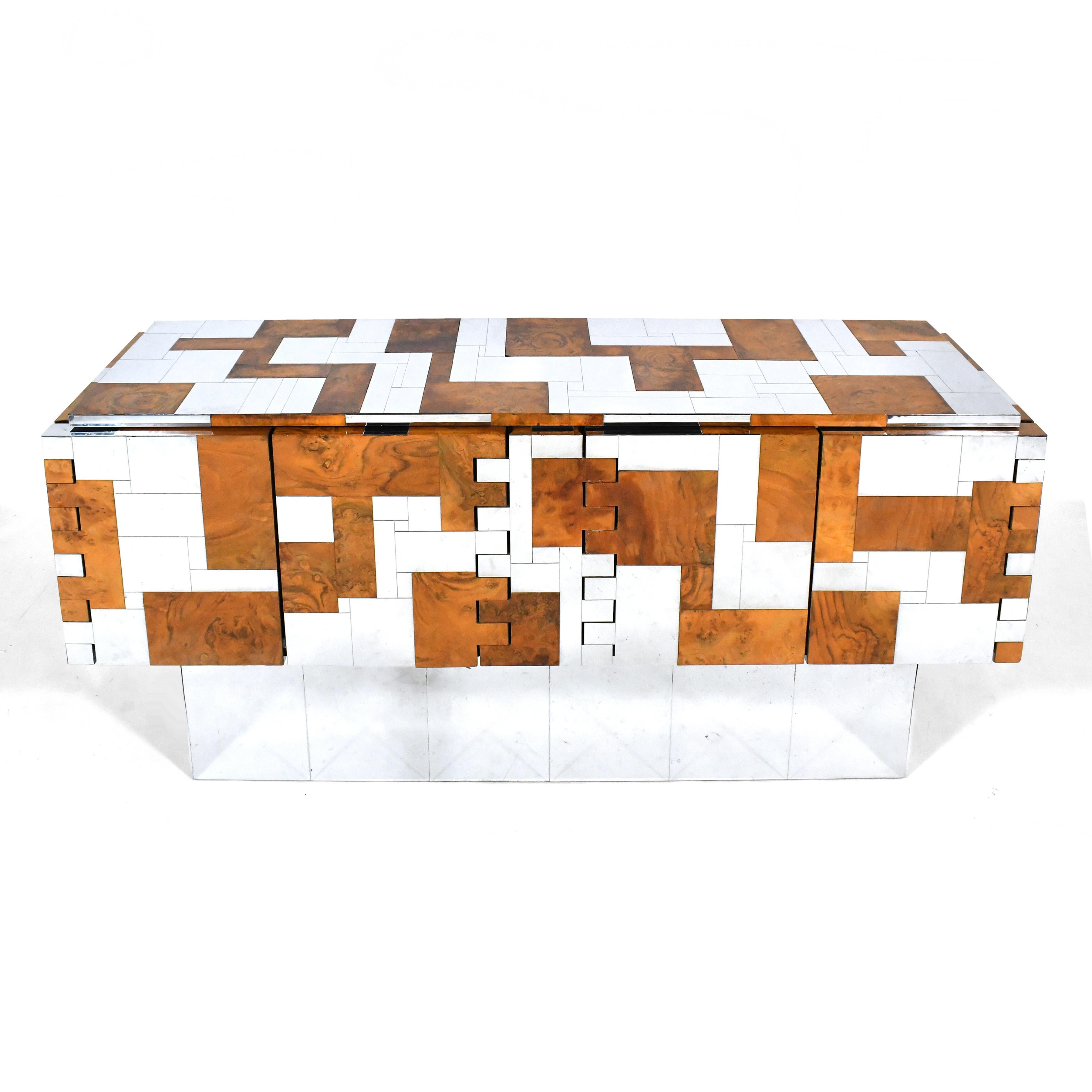 Paul Evans Cityscape Cabinet in Chrome and Burl Patchwork 4