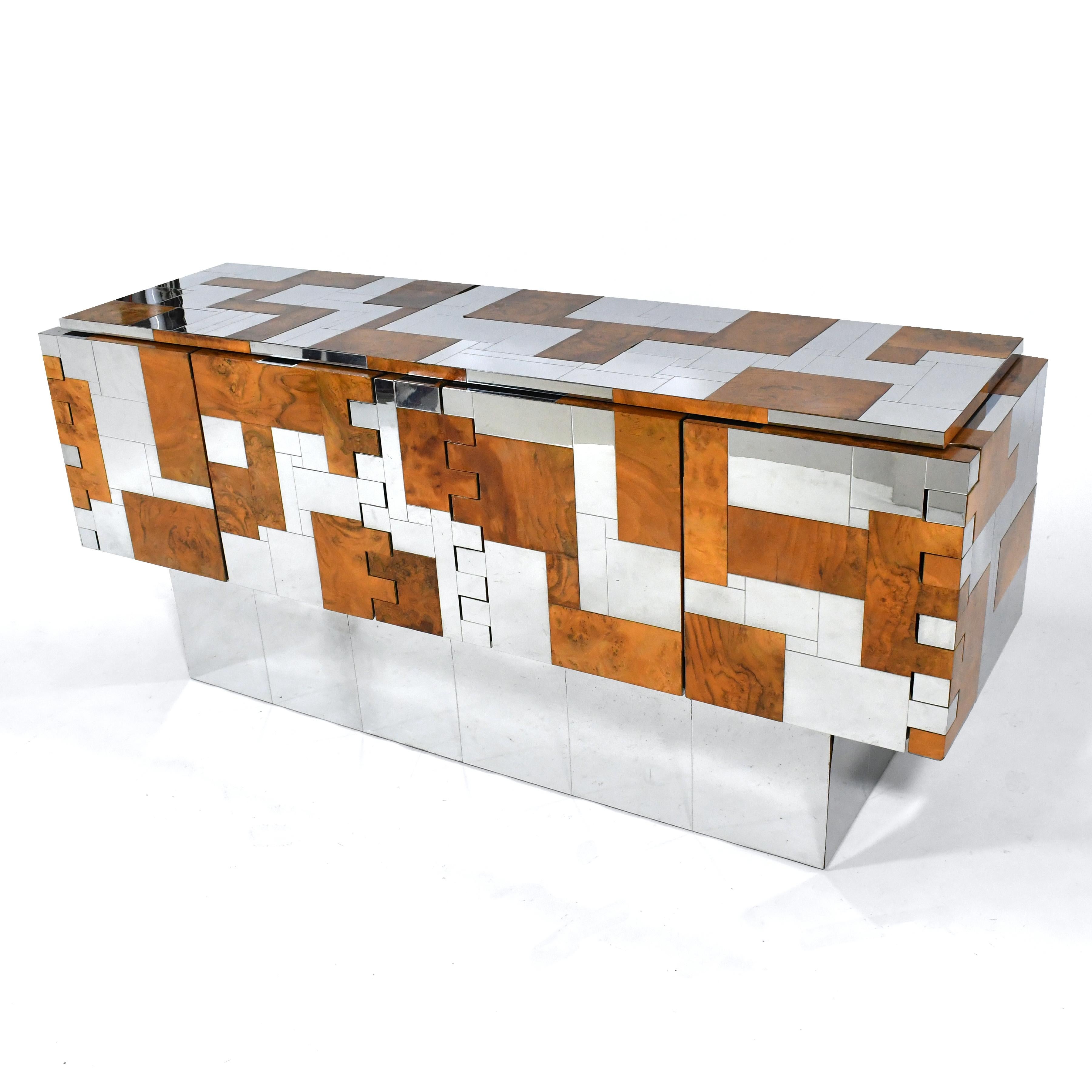 Paul Evans Cityscape Cabinet in Chrome and Burl Patchwork 5