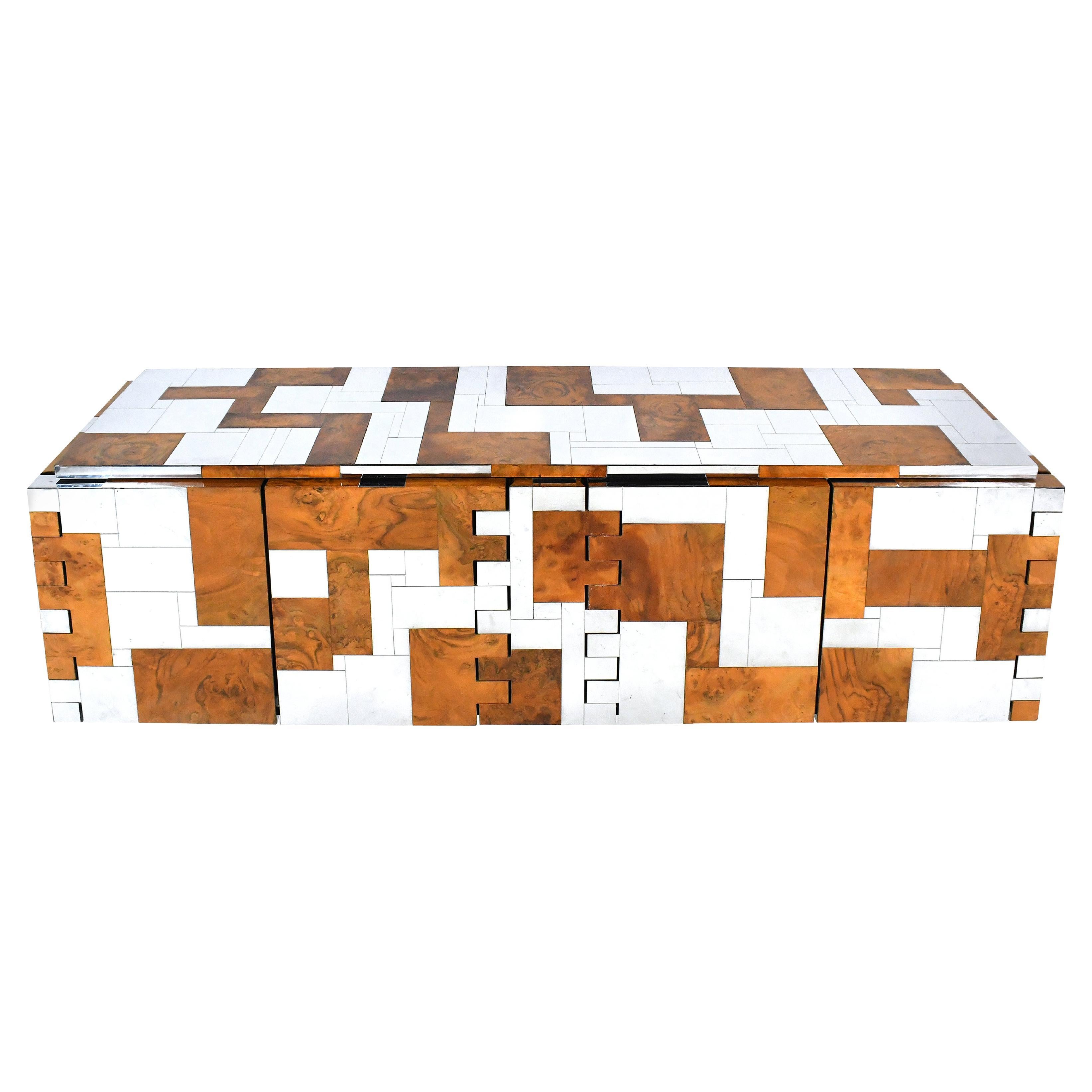 Paul Evans Cityscape Cabinet in Chrome and Burl Patchwork