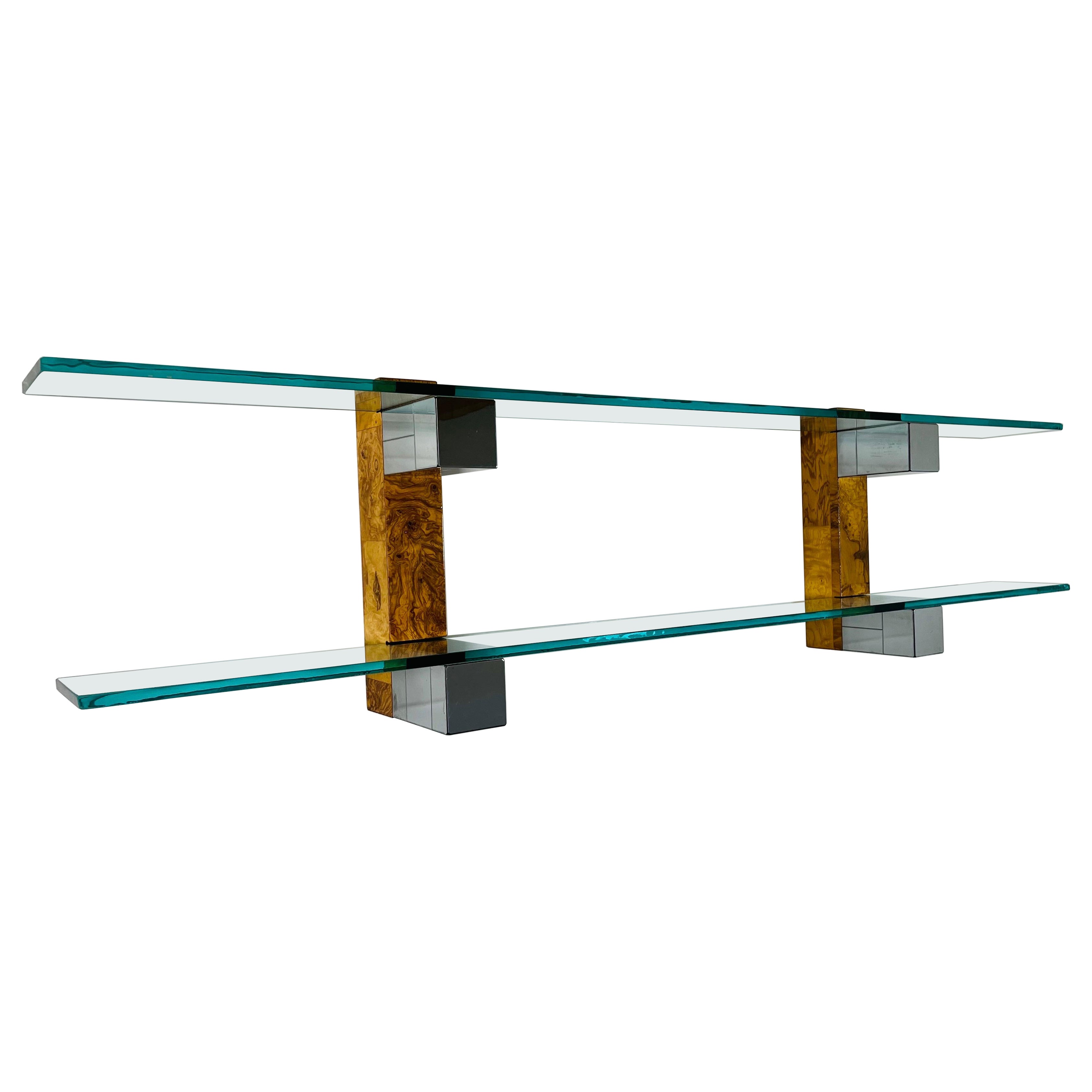 Paul Evans Cityscape Cromo e Burlwood Doppio Scaffale a Parete